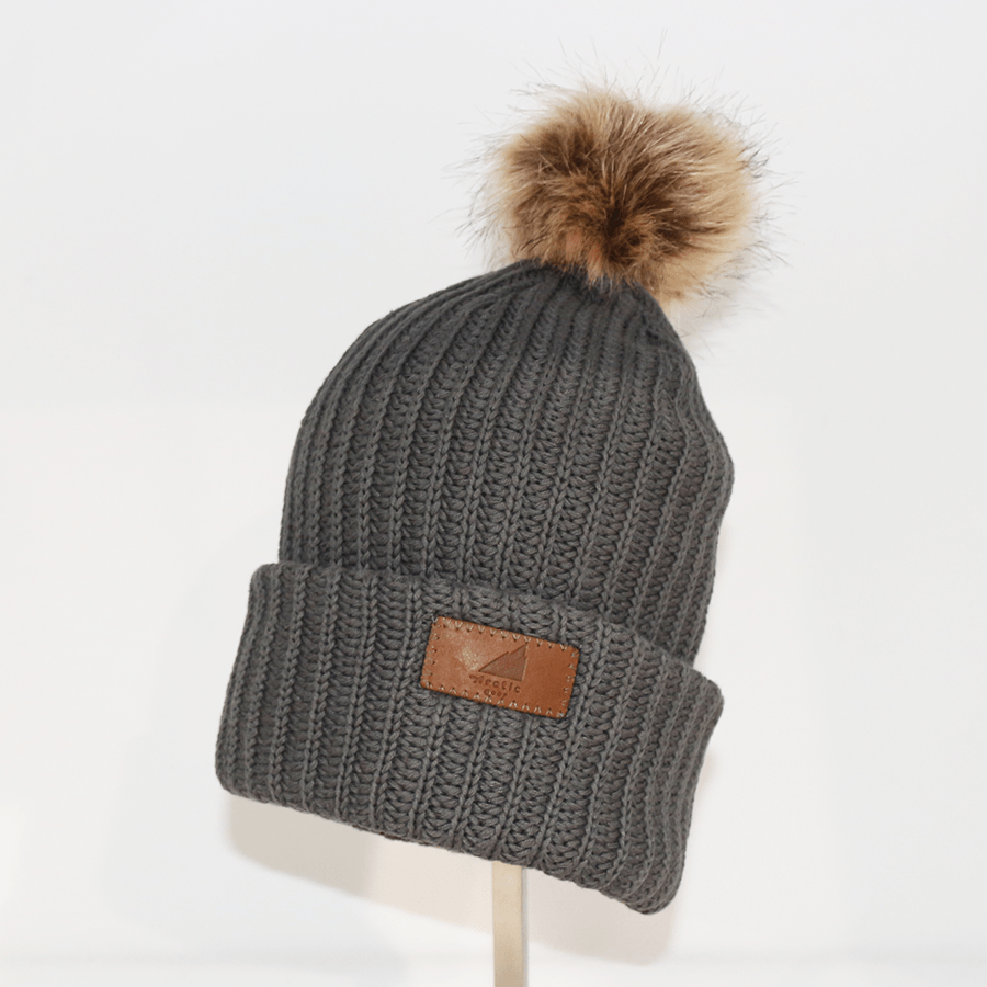 Adult Cotton Cuff with Shepard Pom Cool Gray - Rustic Avenue