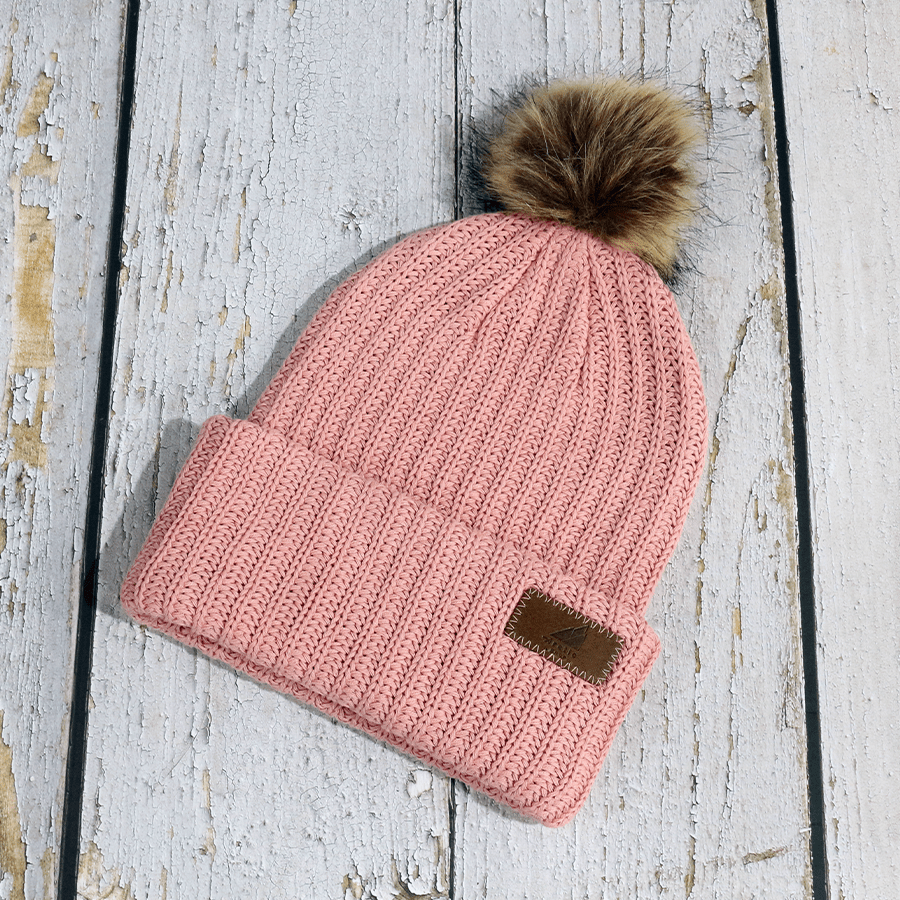 Adult Cotton Cuff with Shepard Pom Rose Tan - Rustic Avenue