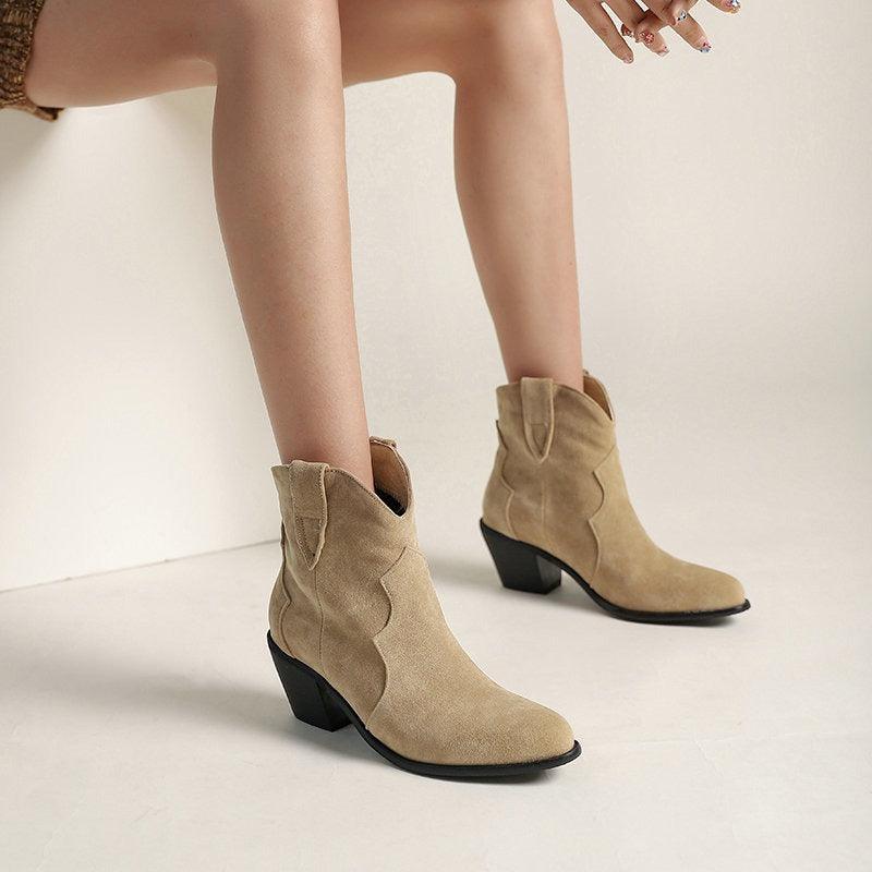 Cowgirl Chic Suede Ankle Boots - Stylish High Heel Cowgirl Boots for Women - Rustic Avenue