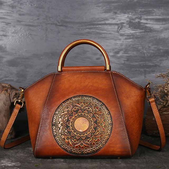 Mandala Embossed Leather Shoulder Bag - Rustic Avenue