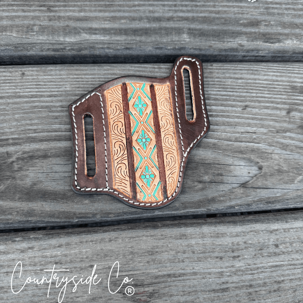 Aztec Tooled Leather Knife Sheath - Rustic Avenue