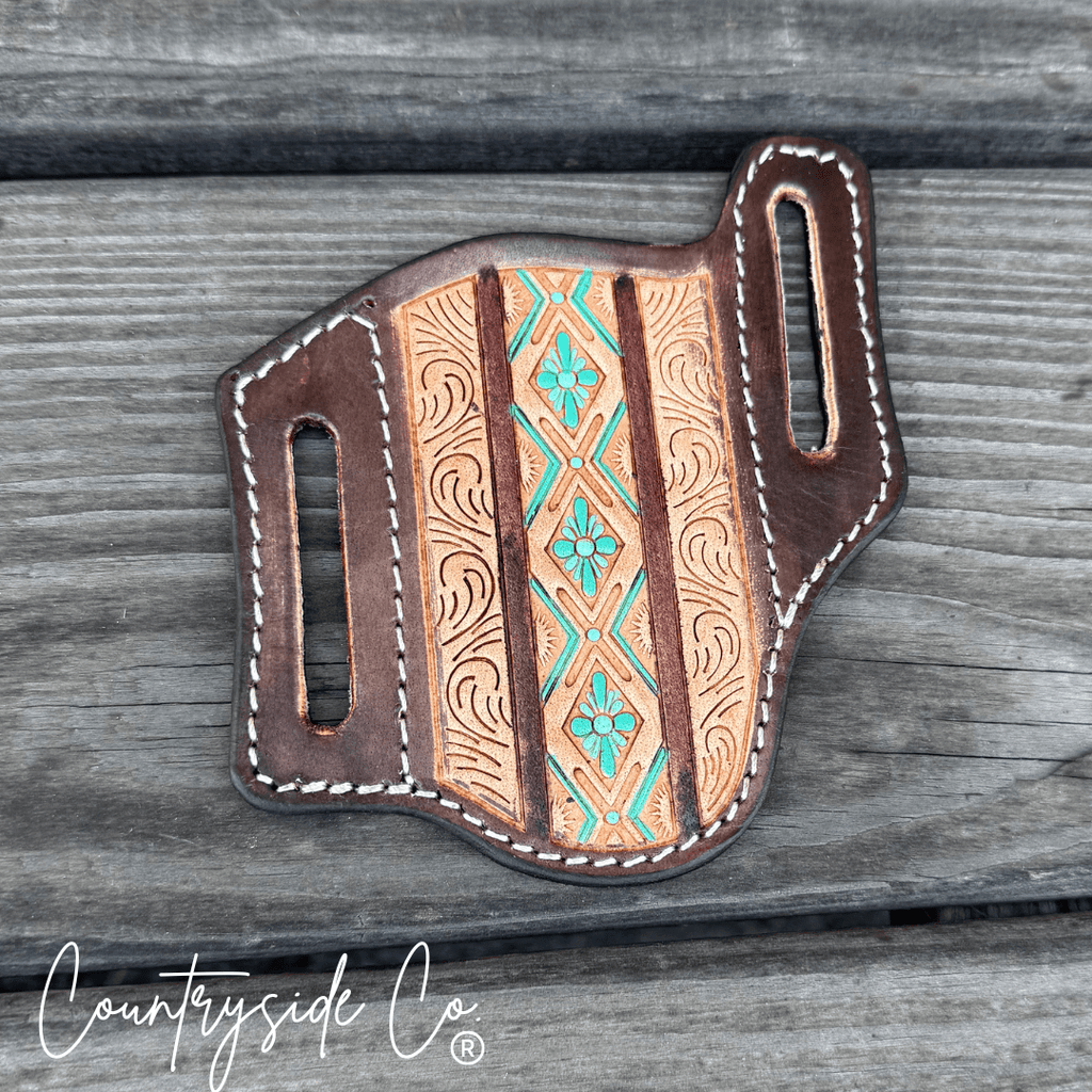 Aztec Tooled Leather Knife Sheath - Rustic Avenue
