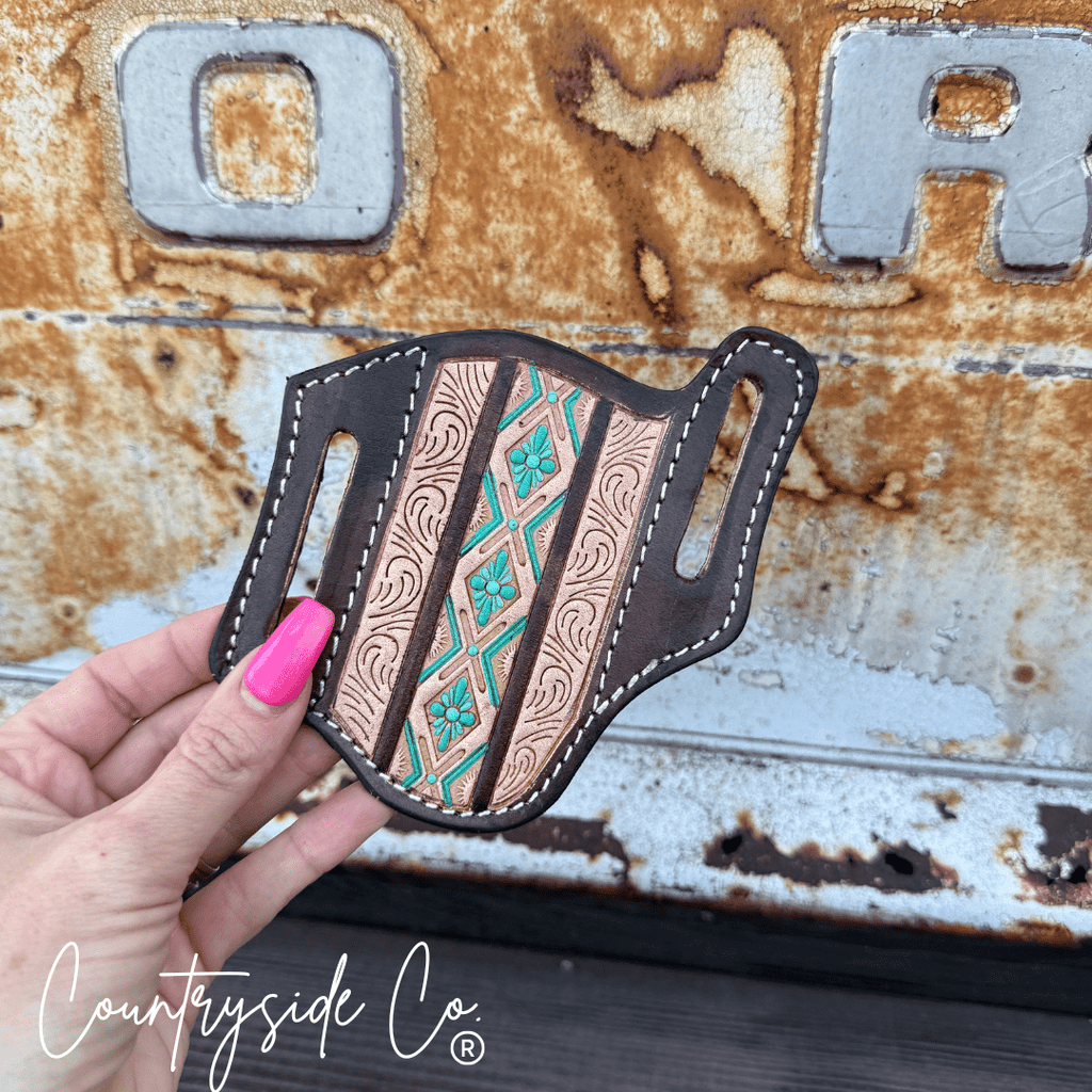 Aztec Tooled Leather Knife Sheath - Rustic Avenue