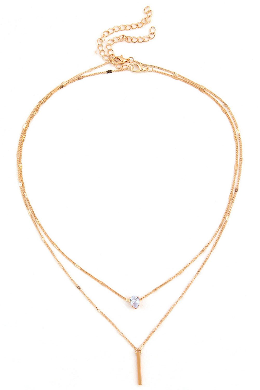 Gold Layered Rhinestone Pendant Necklace - Rustic Avenue