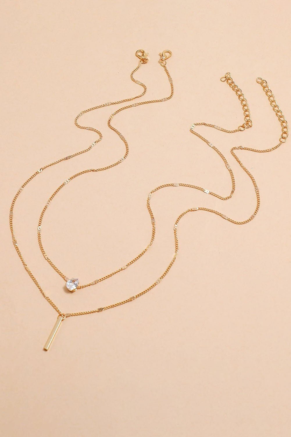Gold Layered Rhinestone Pendant Necklace - Rustic Avenue