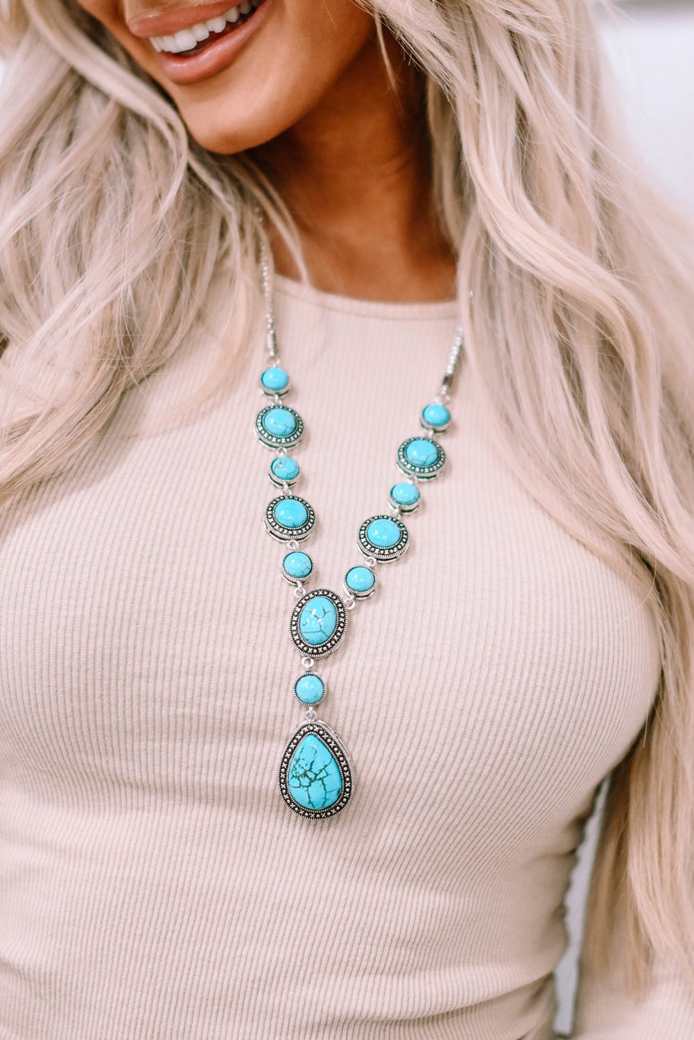 Turquoise Water Drop Accent Necklace - Rustic Avenue