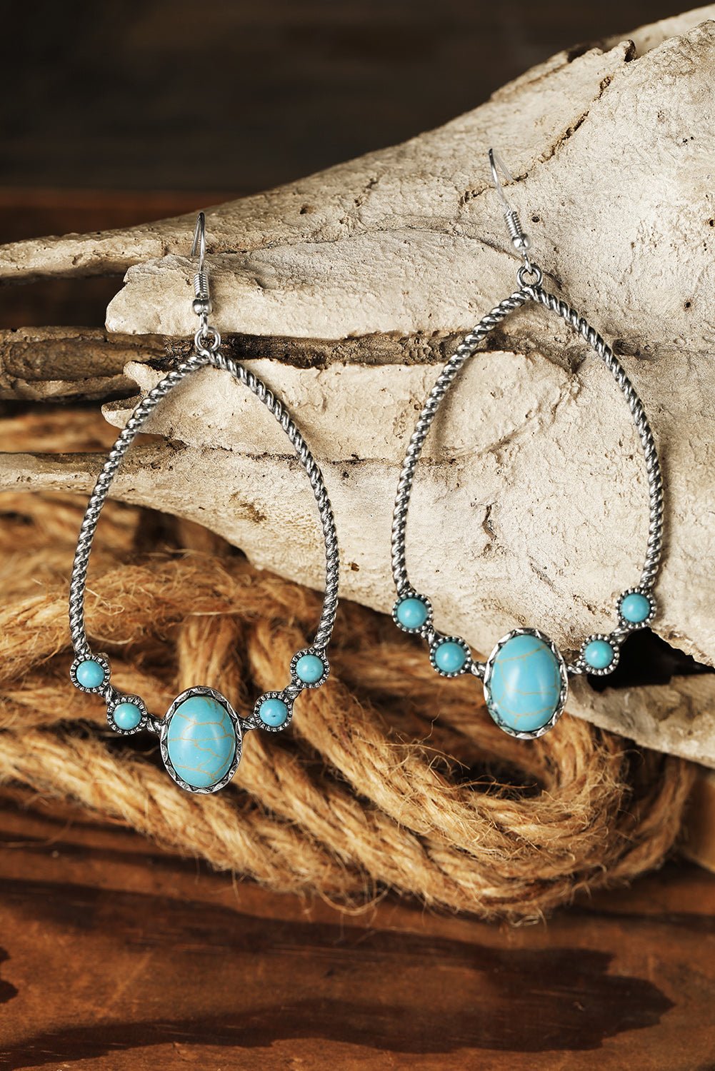 Silver Western Turquoise Water Drop Hook Earrings - Rustic Avenue