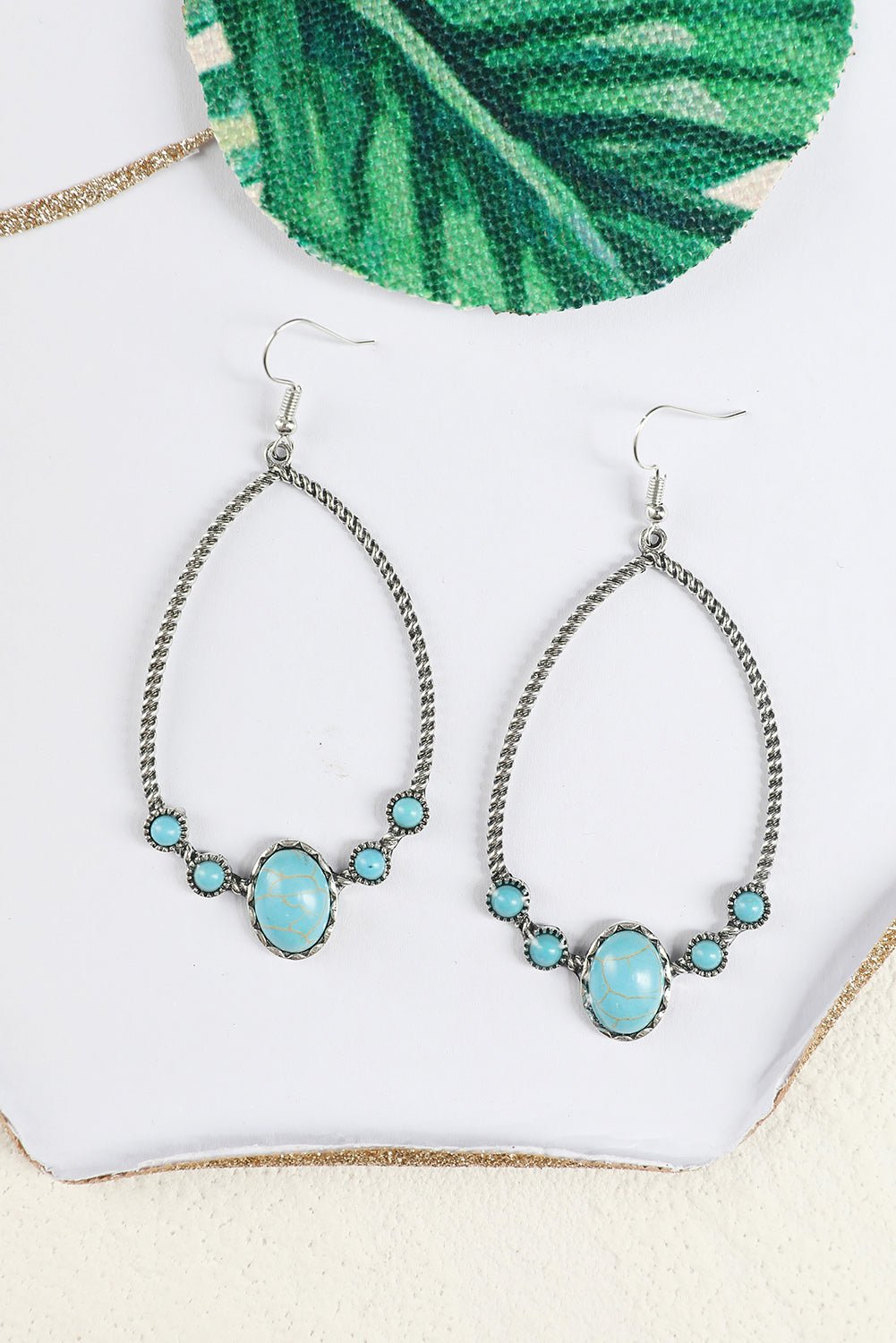 Silver Western Turquoise Water Drop Hook Earrings - Rustic Avenue