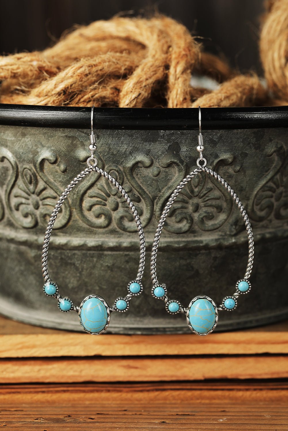 Silver Western Turquoise Water Drop Hook Earrings - Rustic Avenue