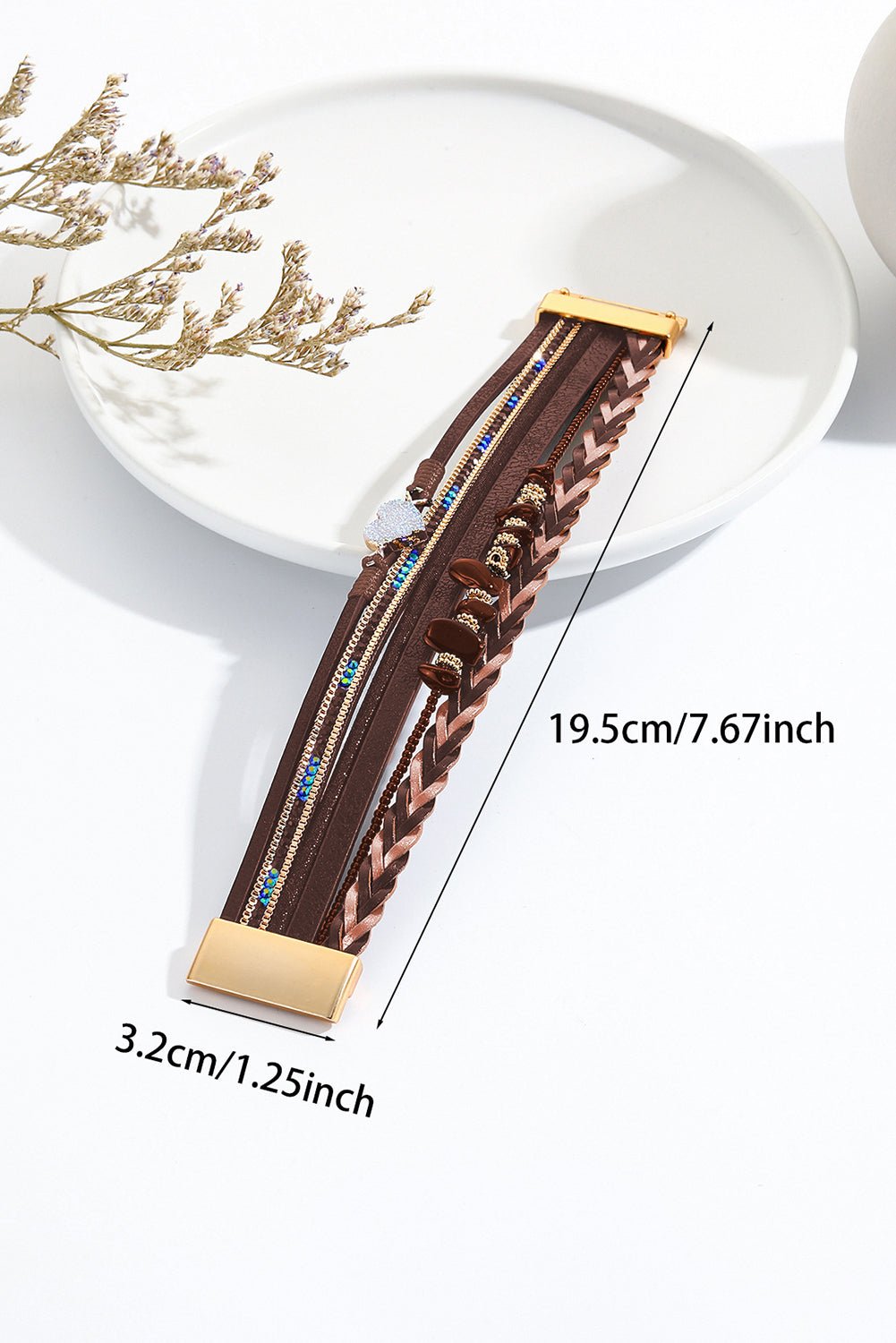 Brown Glittering Heart Accent Multi - layer Vintage Bracelet - Rustic Avenue