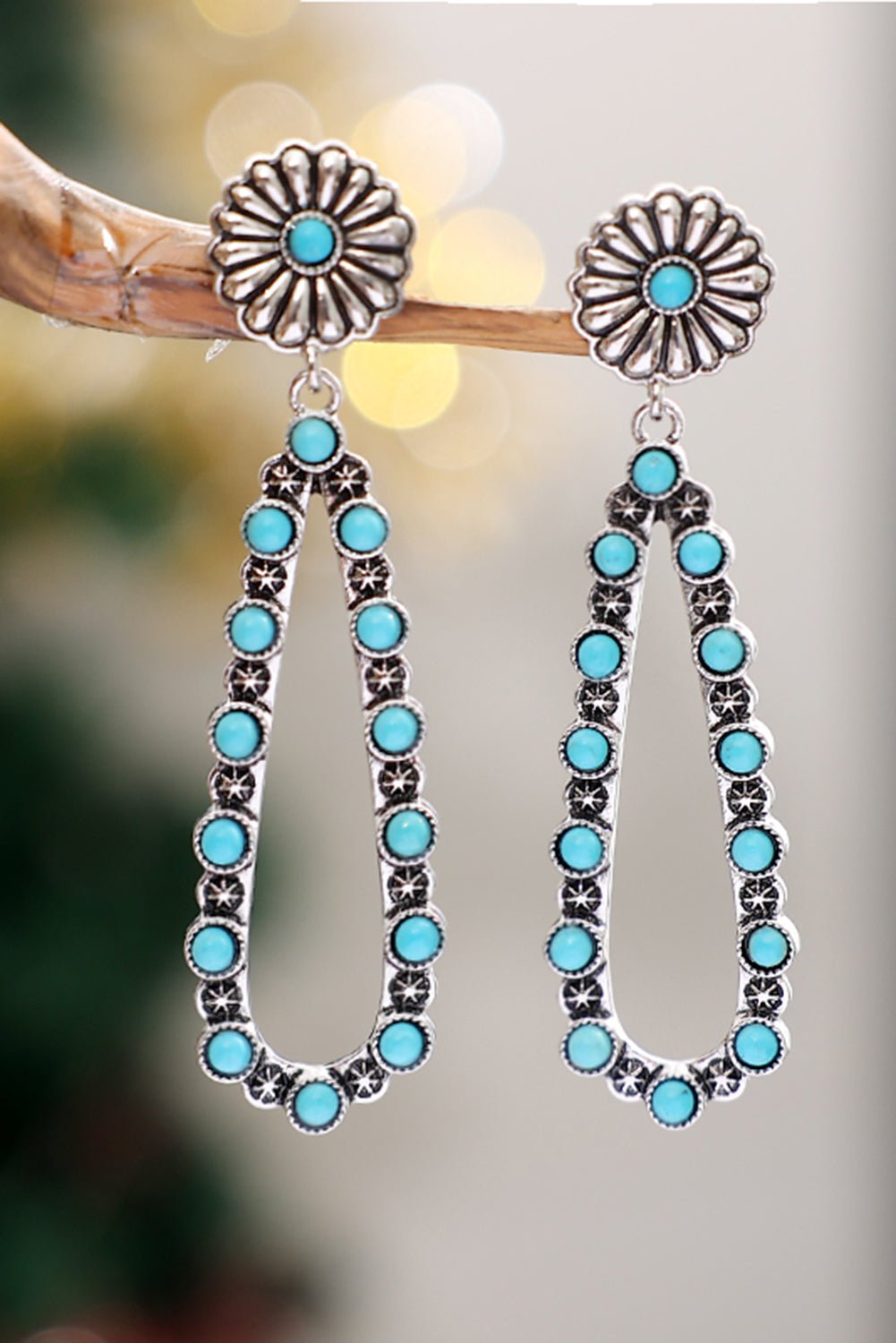 Silver Flower Turquoise Western Fashion Earrings - Rustic Avenue