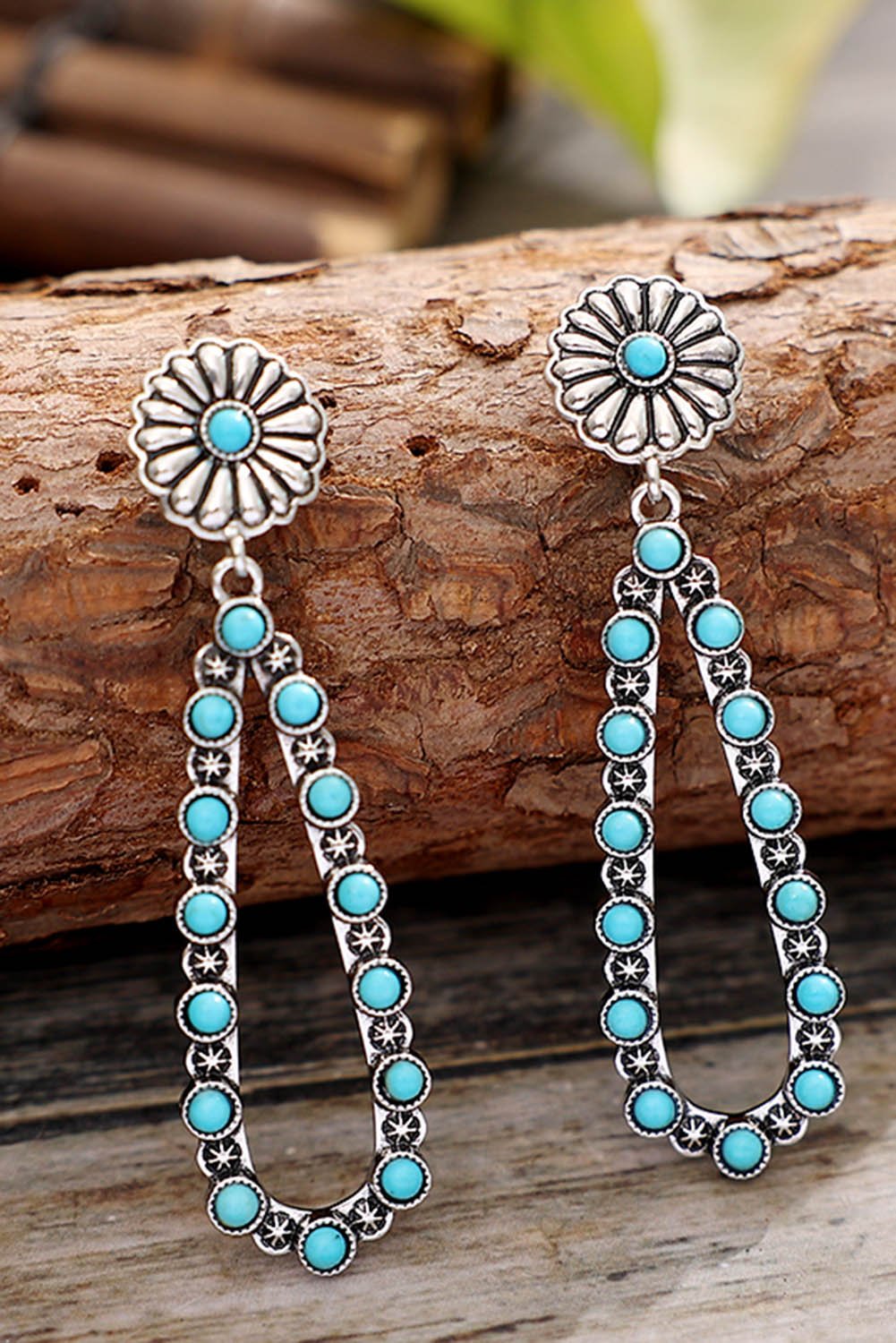 Silver Flower Turquoise Western Fashion Earrings - Rustic Avenue