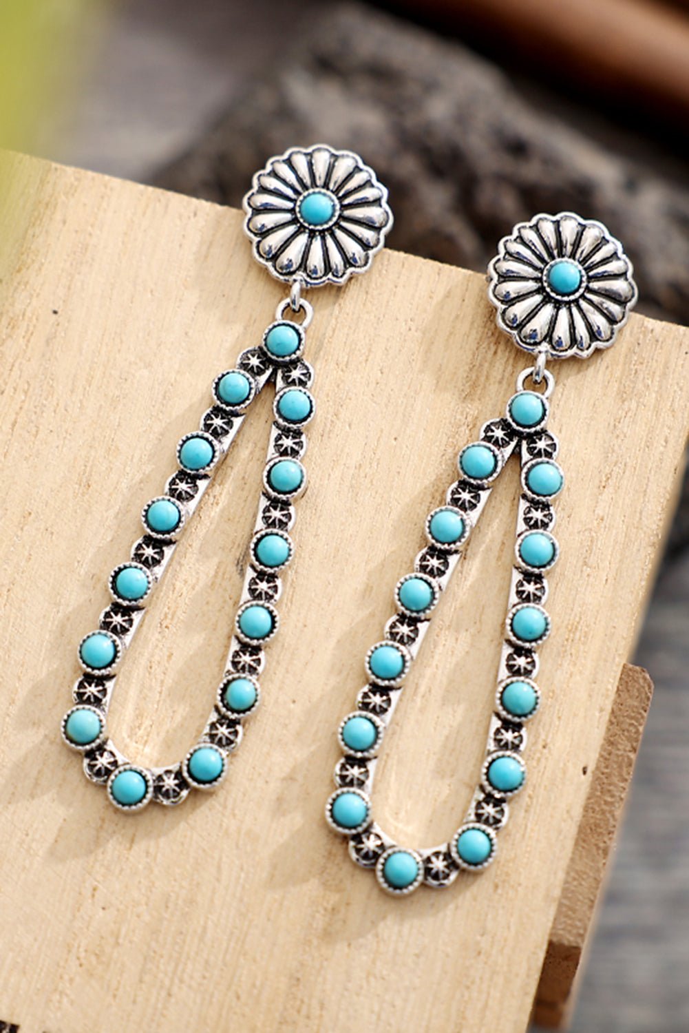 Silver Flower Turquoise Western Fashion Earrings - Rustic Avenue