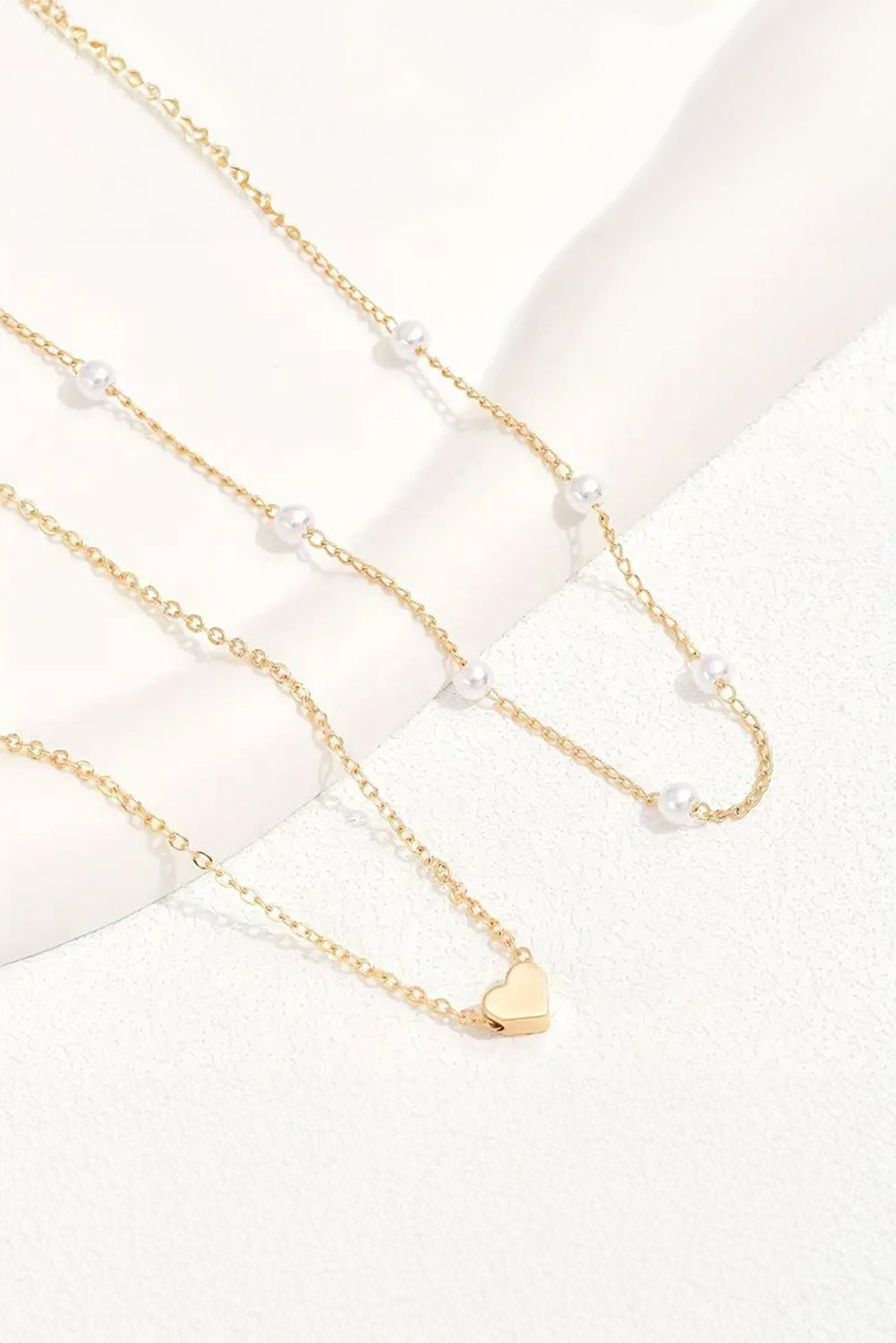 Heart and Pearl Detail 2pcs Layered Necklace - Rustic Avenue