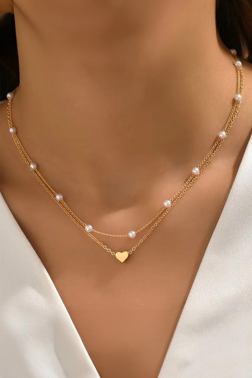 Heart and Pearl Detail 2pcs Layered Necklace - Rustic Avenue