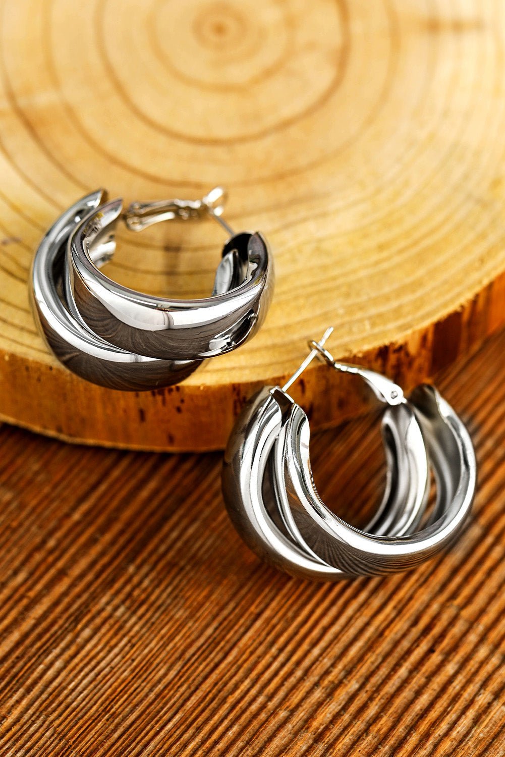 Silvery Layered Hoop Studded Earrings - Rustic Avenue