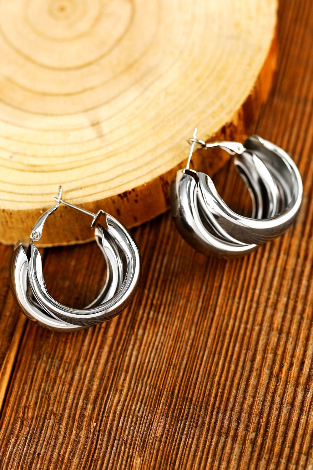 Silvery Layered Hoop Studded Earrings - Rustic Avenue