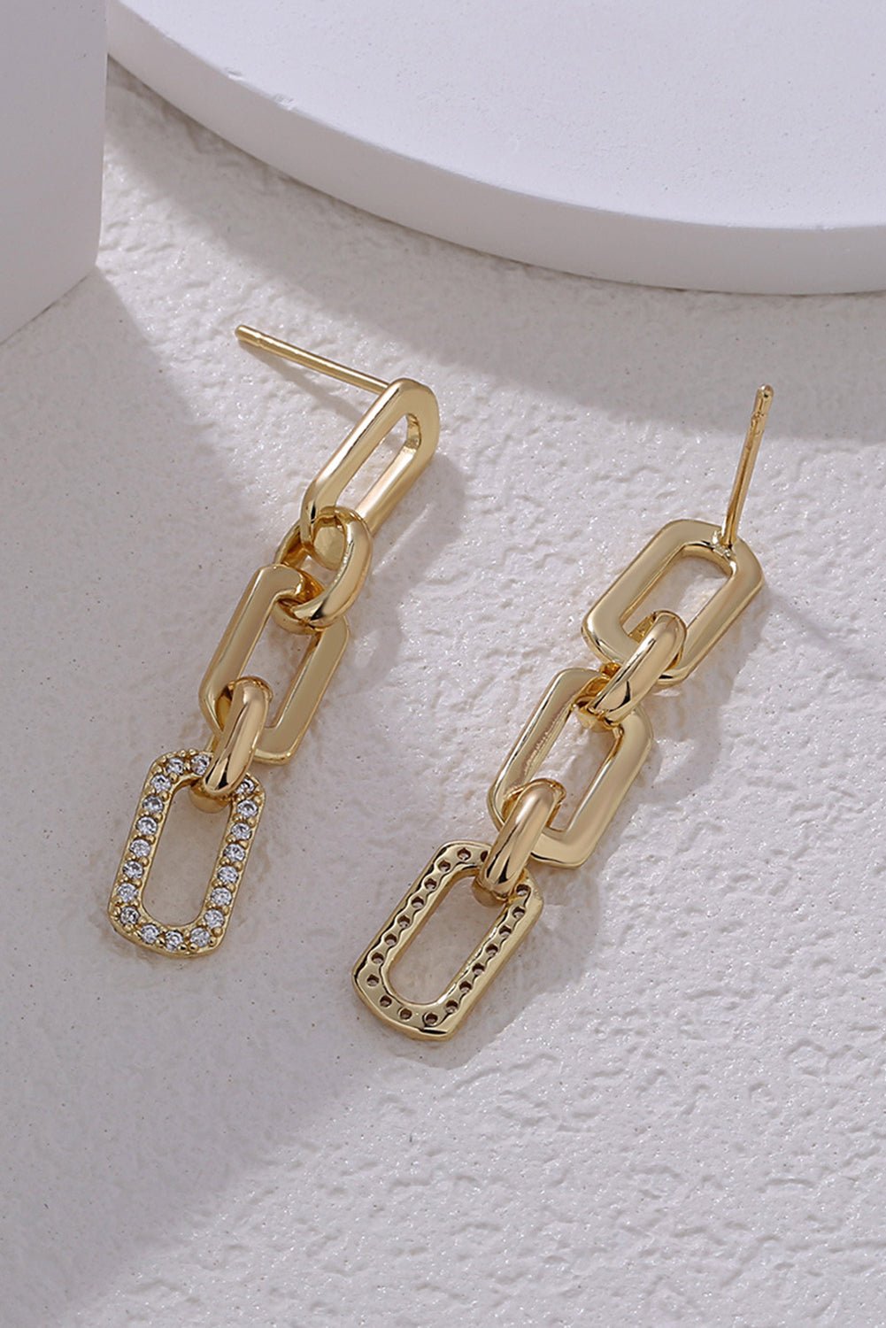 Gold Chain Link Rhinestone Decor Plate Stud Earrings - Rustic Avenue