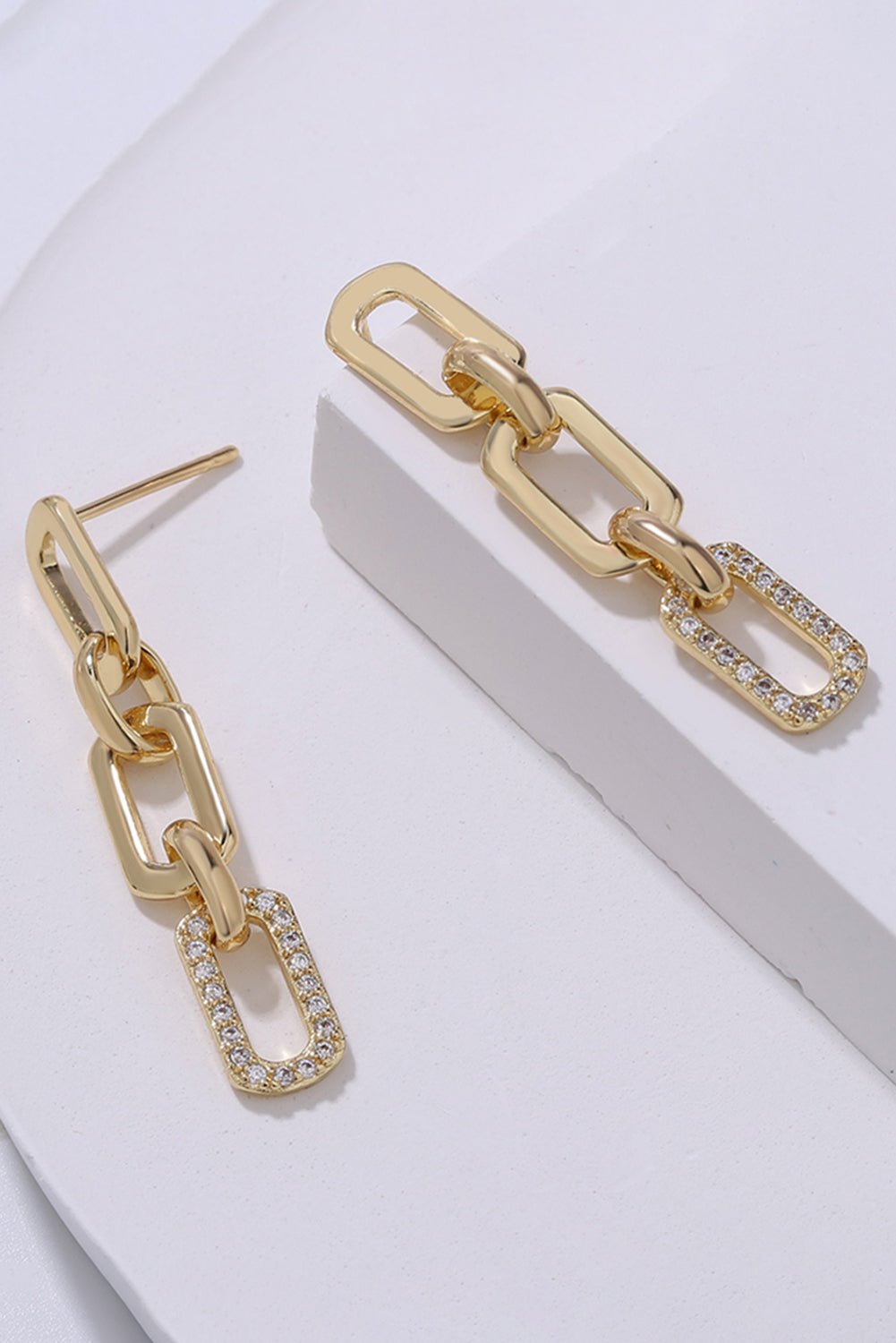 Gold Chain Link Rhinestone Decor Plate Stud Earrings - Rustic Avenue