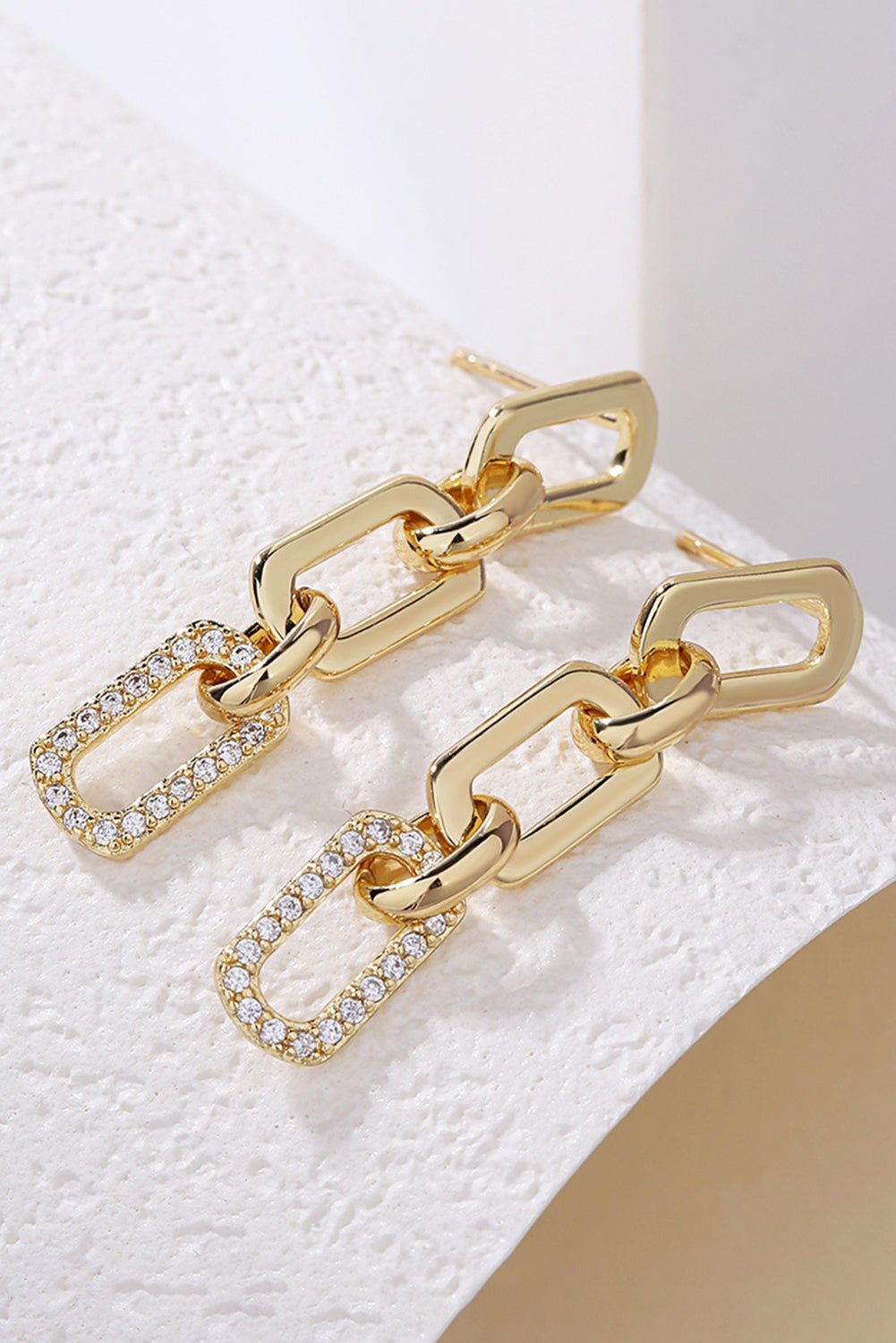 Gold Chain Link Rhinestone Decor Plate Stud Earrings - Rustic Avenue