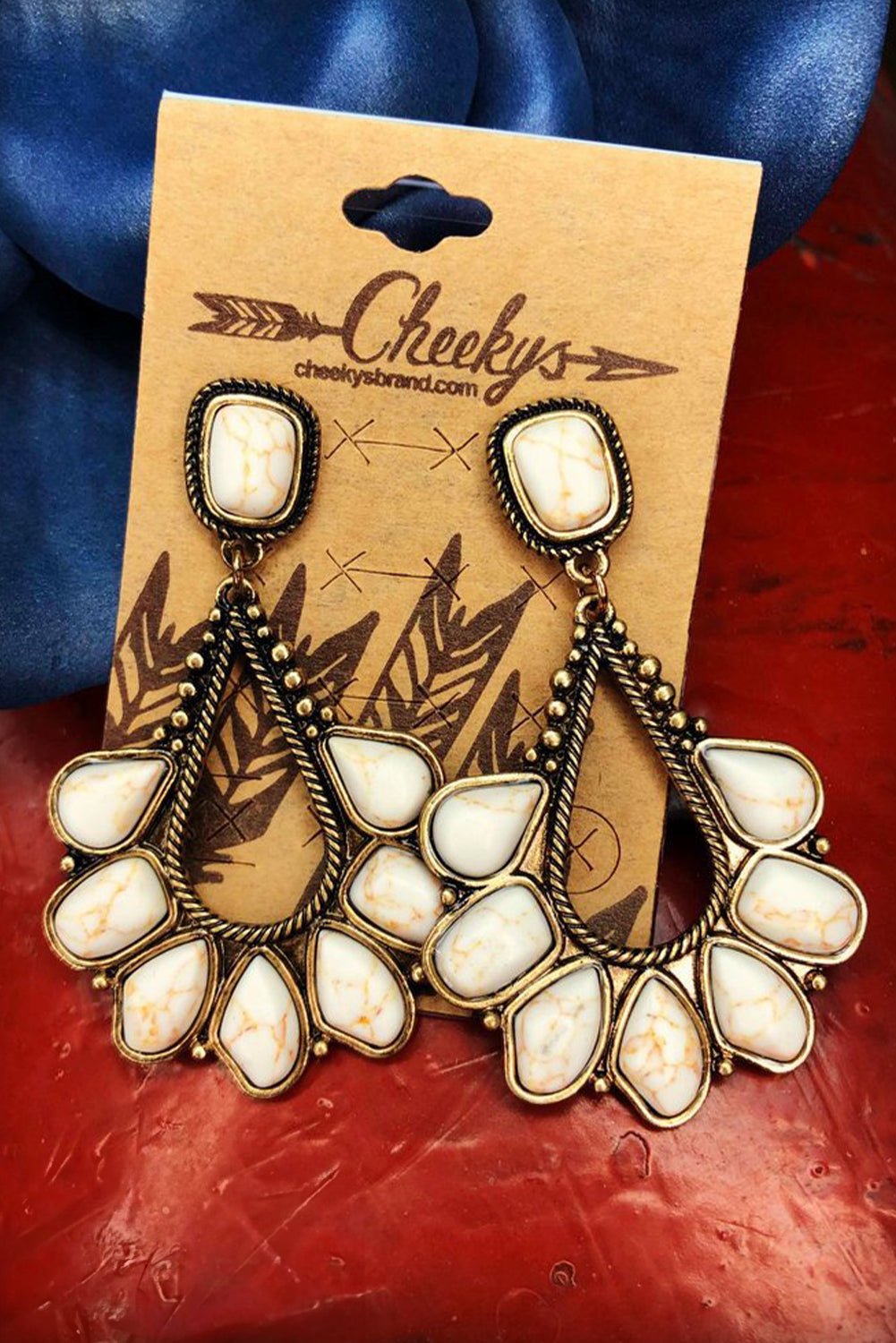 White Turquoise Inlay Cut Out Western Dangle Earrings - Rustic Avenue
