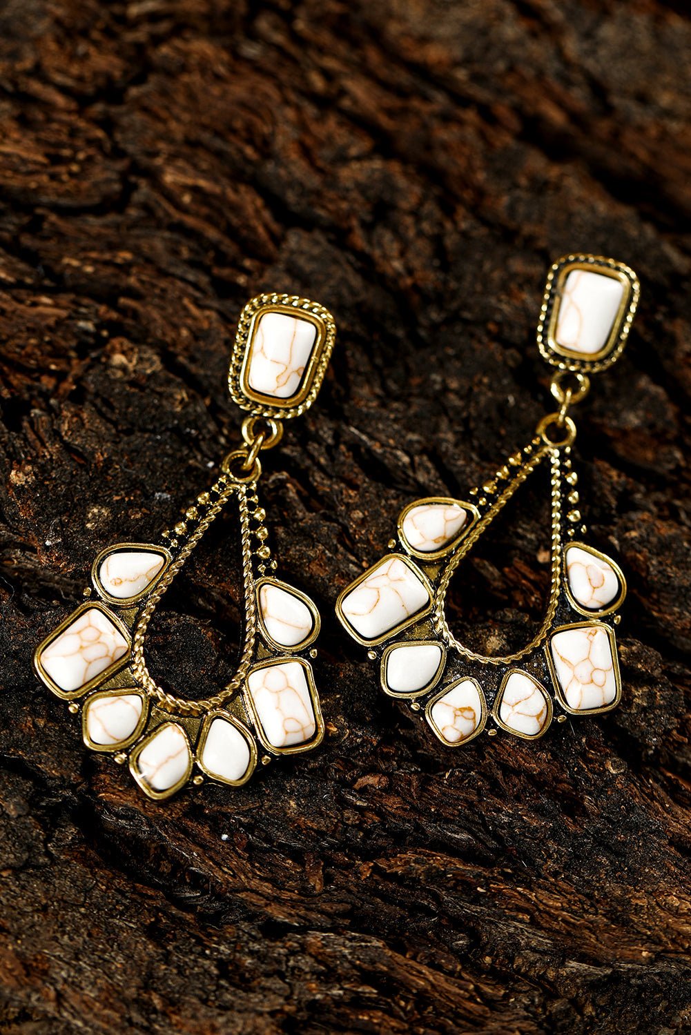 White Turquoise Inlay Cut Out Western Dangle Earrings - Rustic Avenue