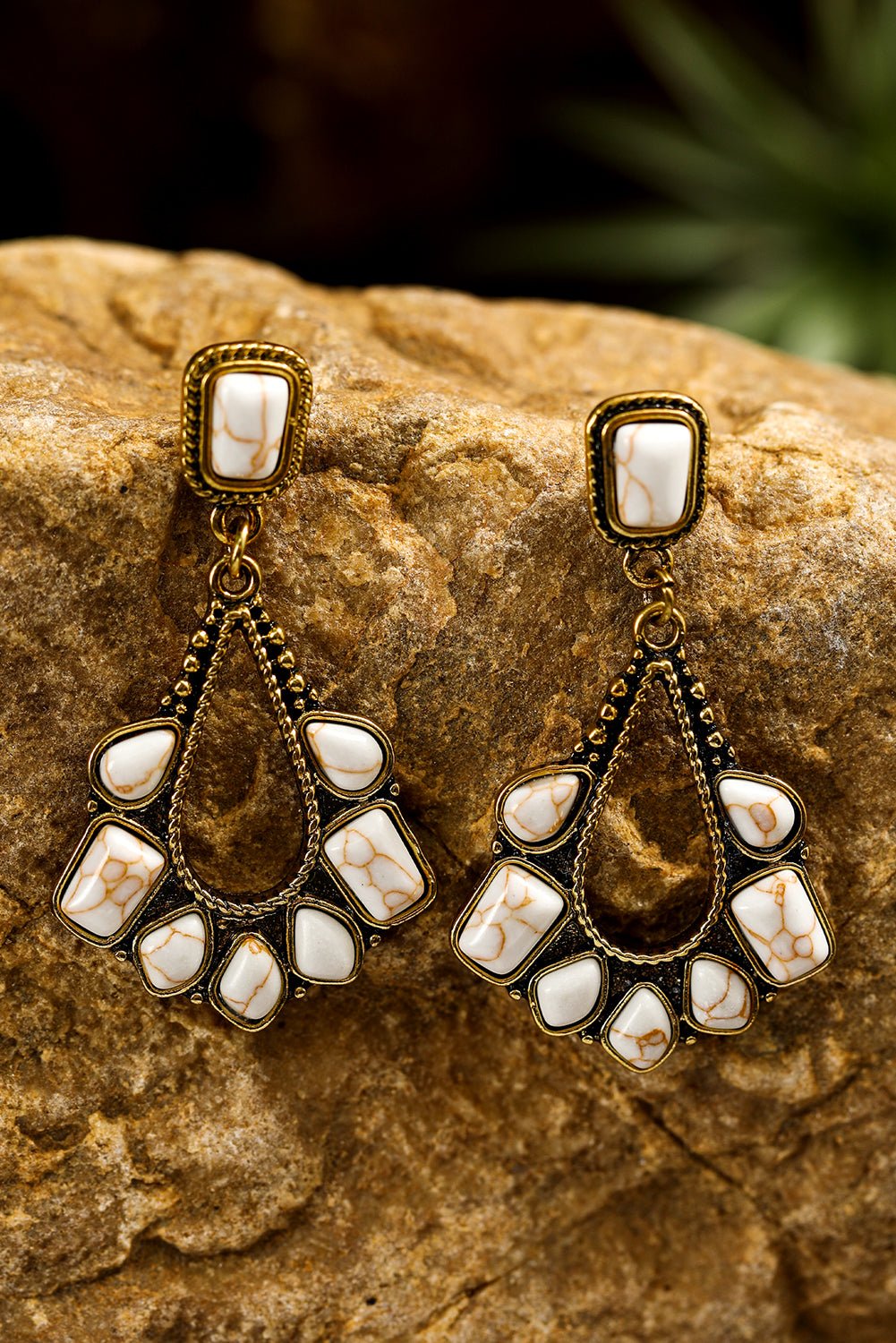 White Turquoise Inlay Cut Out Western Dangle Earrings - Rustic Avenue