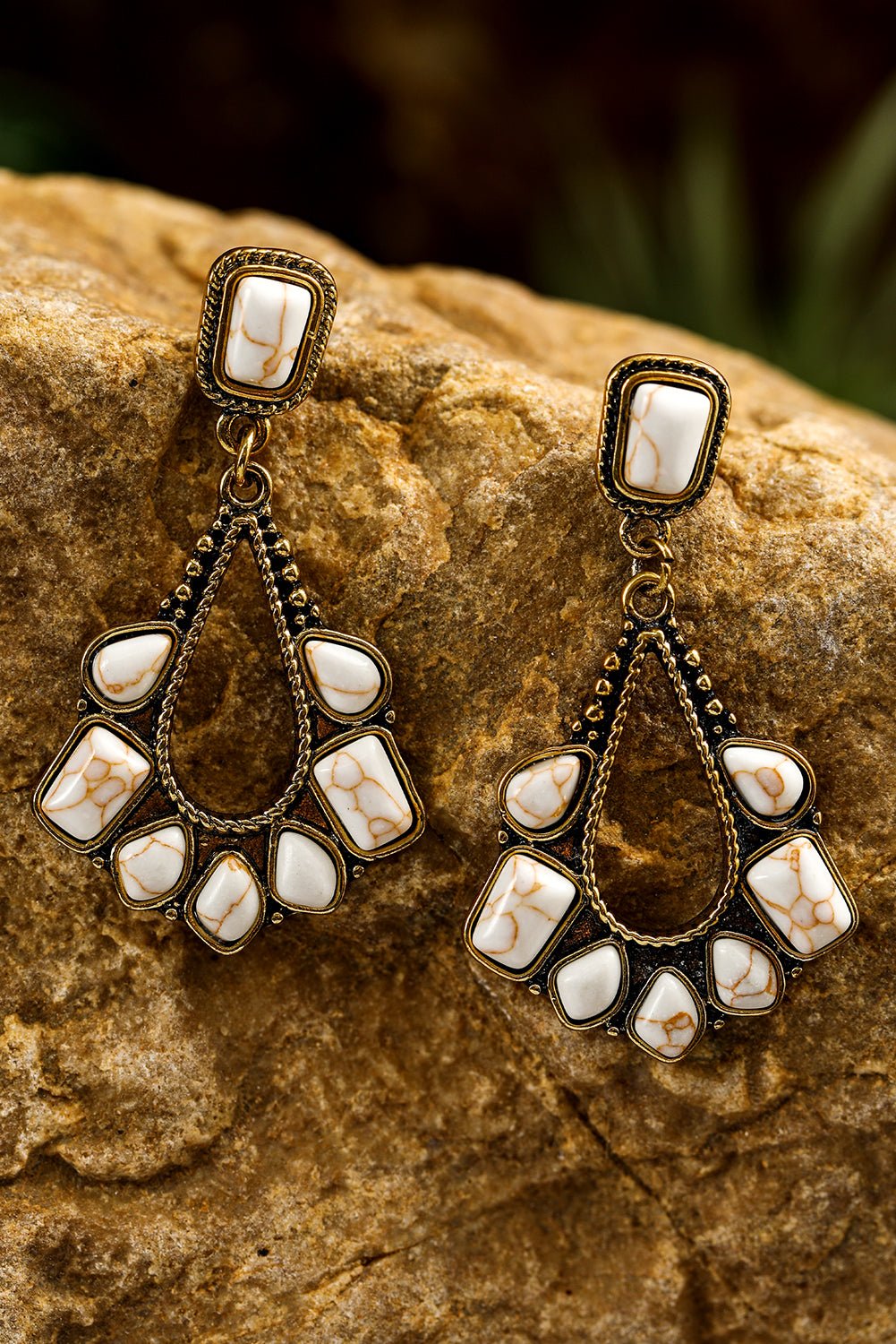 White Turquoise Inlay Cut Out Western Dangle Earrings - Rustic Avenue