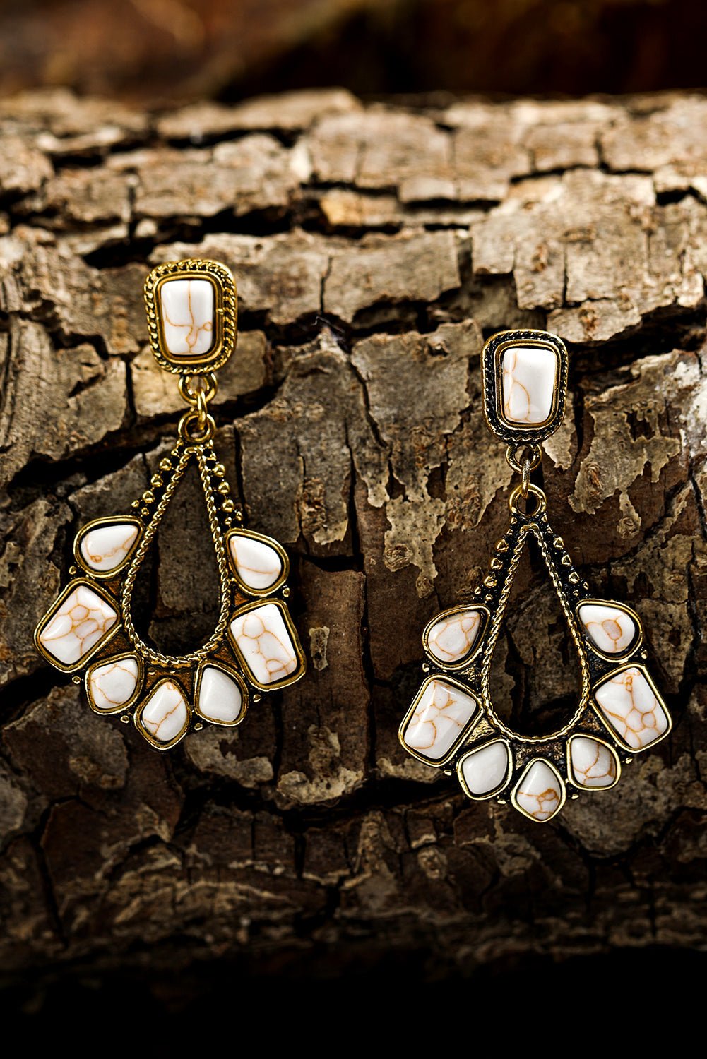 White Turquoise Inlay Cut Out Western Dangle Earrings - Rustic Avenue