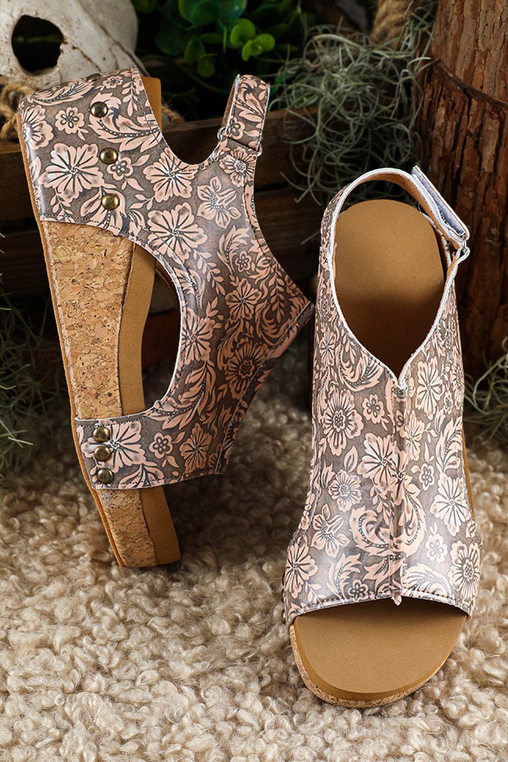 Vintage Floral Hollowed Platform Sandals - Rustic Avenue