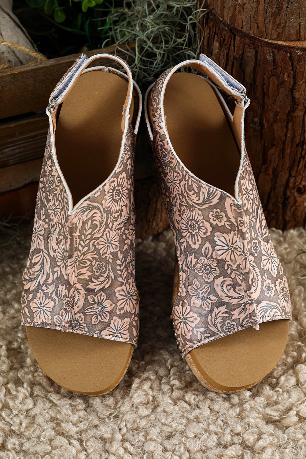 Vintage Floral Hollowed Platform Sandals - Rustic Avenue