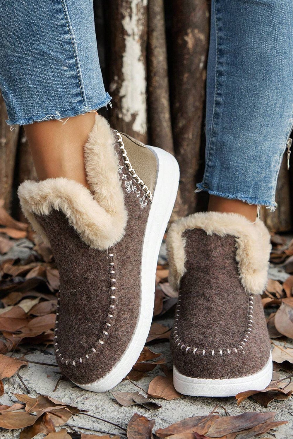 Anna Suede Stitching Plush Lined Anklet Boots - Rustic Avenue