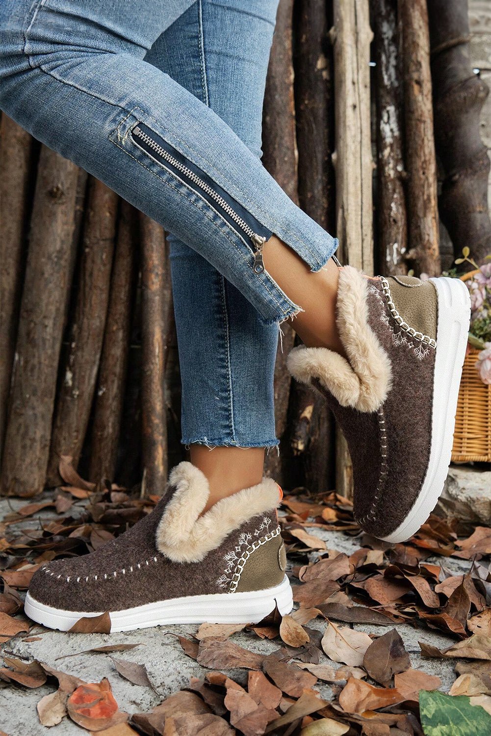 Anna Suede Stitching Plush Lined Anklet Boots - Rustic Avenue