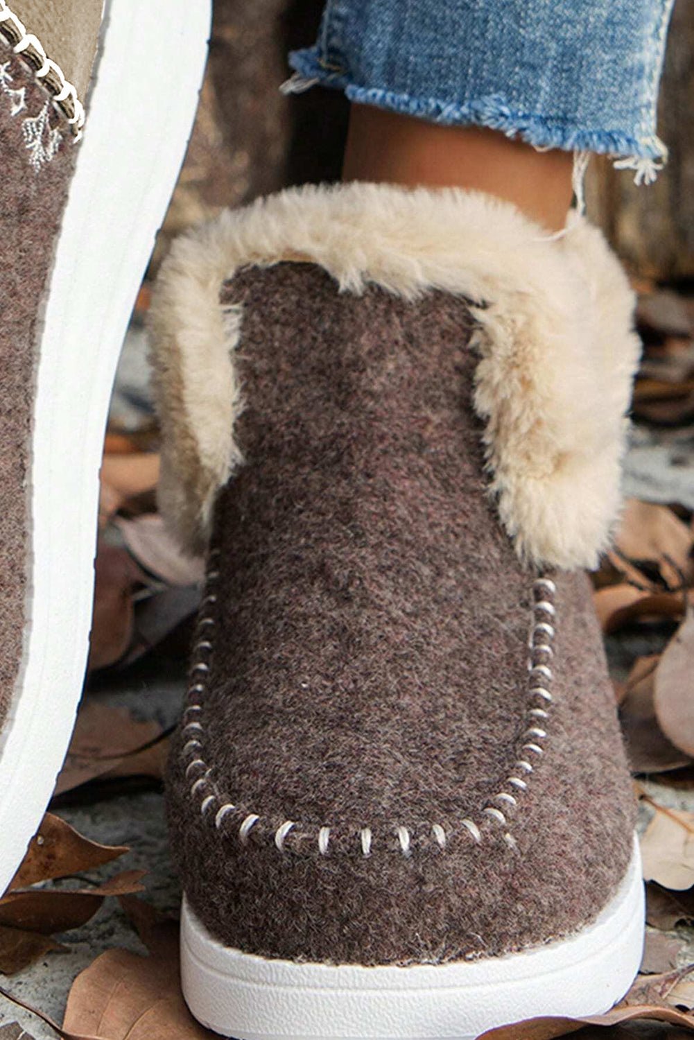 Anna Suede Stitching Plush Lined Anklet Boots - Rustic Avenue