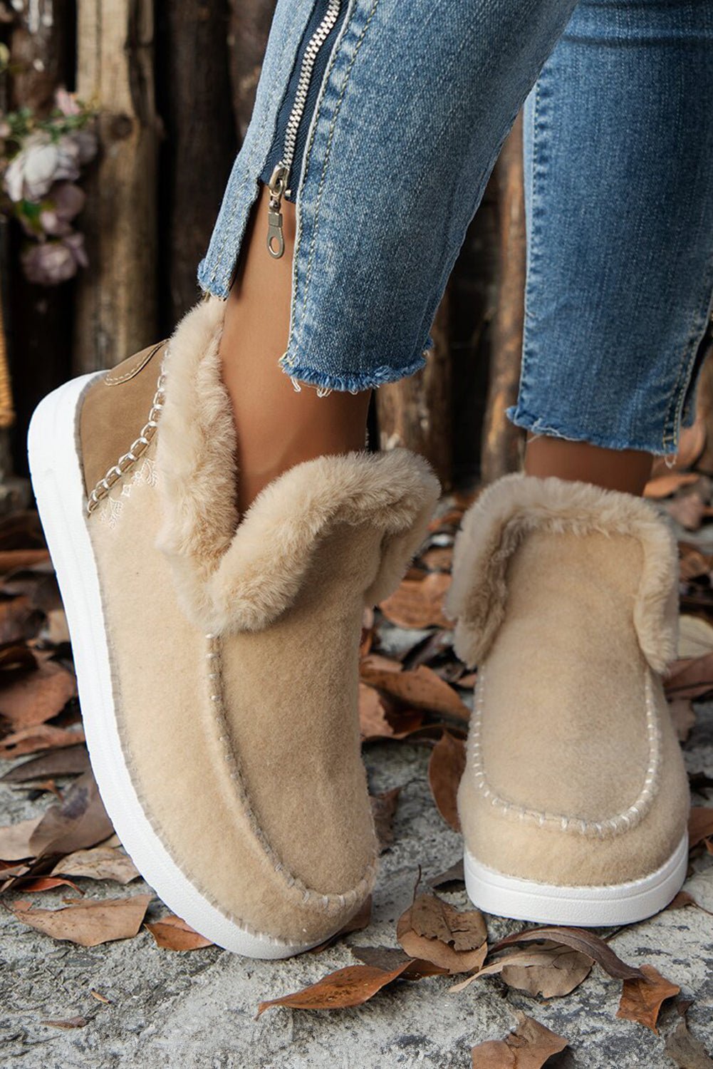 Anna Suede Stitching Plush Lined Anklet Boots - Rustic Avenue