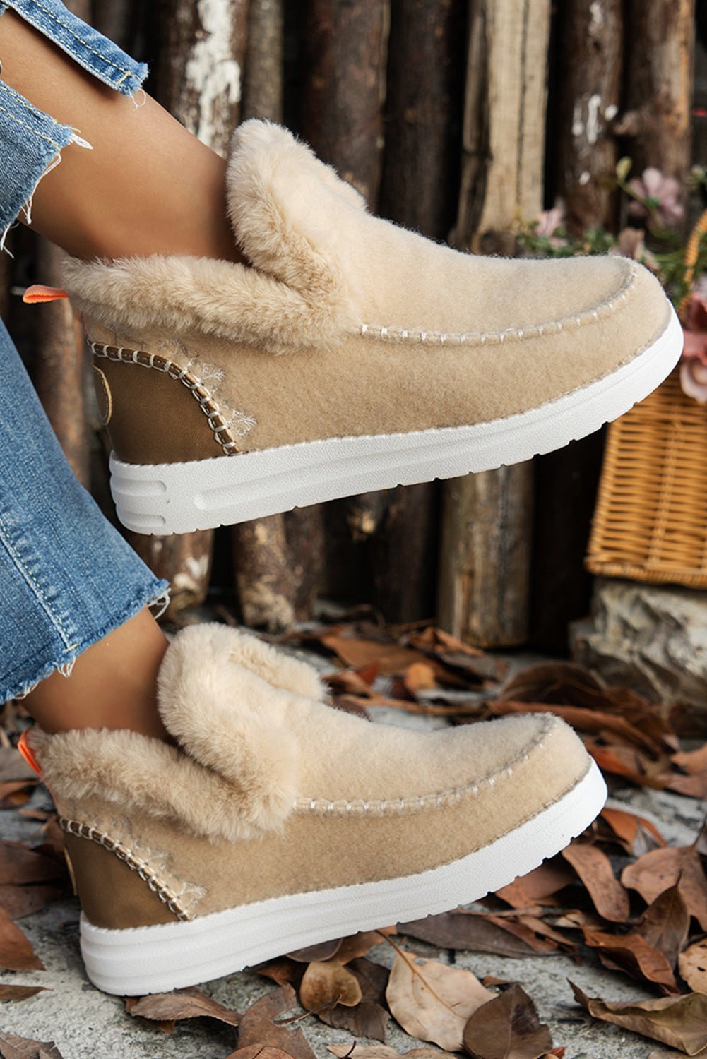 Anna Suede Stitching Plush Lined Anklet Boots - Rustic Avenue