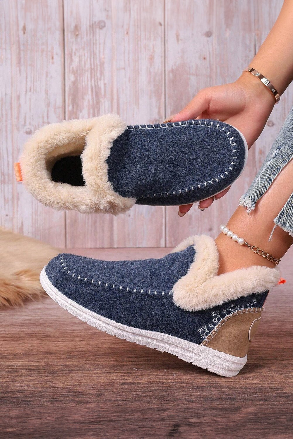 Anna Suede Stitching Plush Lined Anklet Boots - Rustic Avenue