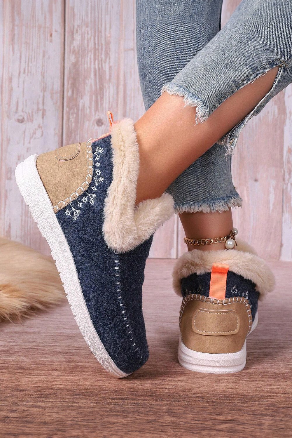 Anna Suede Stitching Plush Lined Anklet Boots - Rustic Avenue