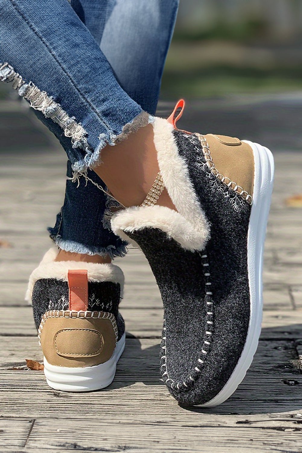 Anna Suede Stitching Plush Lined Anklet Boots - Rustic Avenue