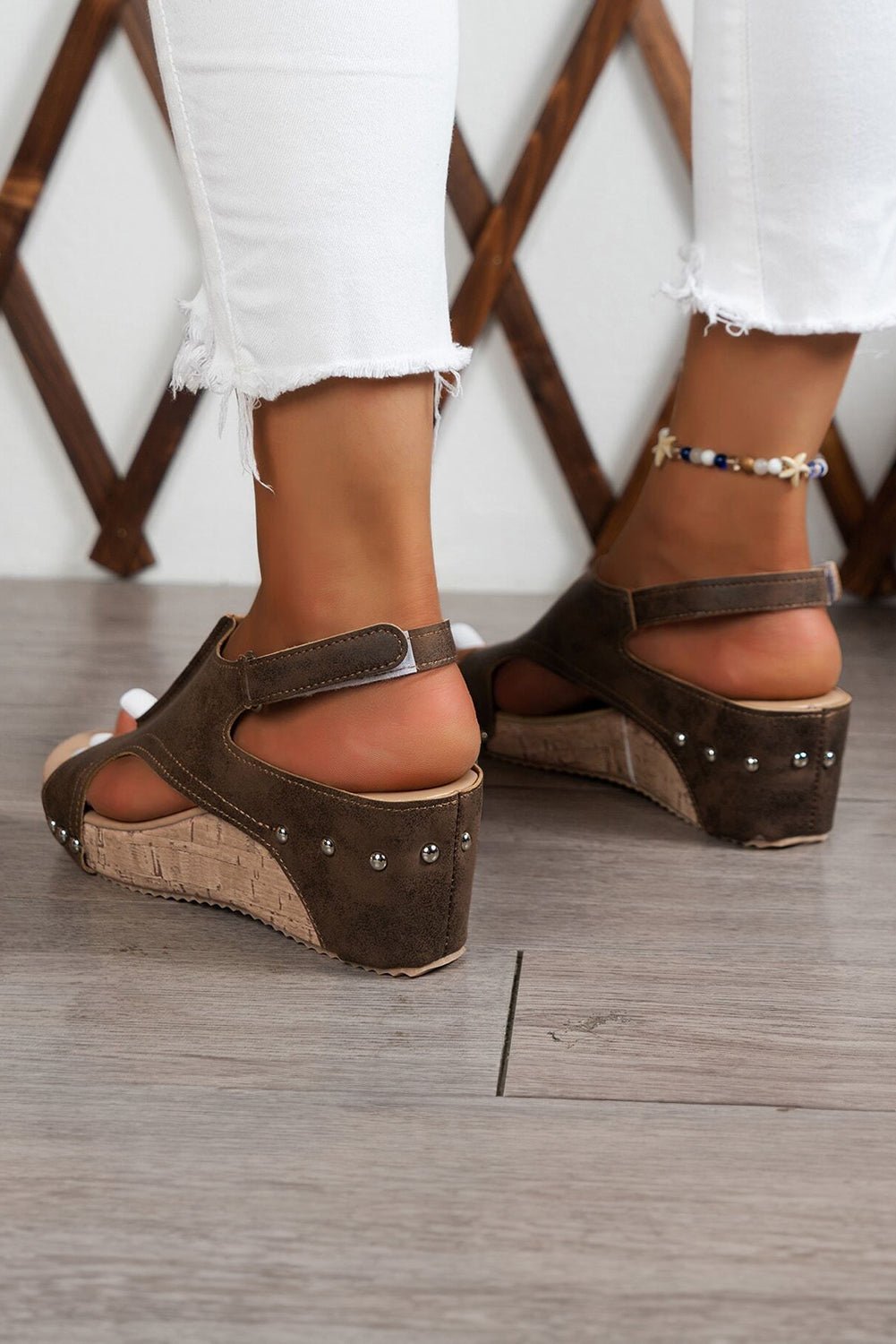Eleanor Studded Cut Out Wedge Sandals - Rustic Avenue