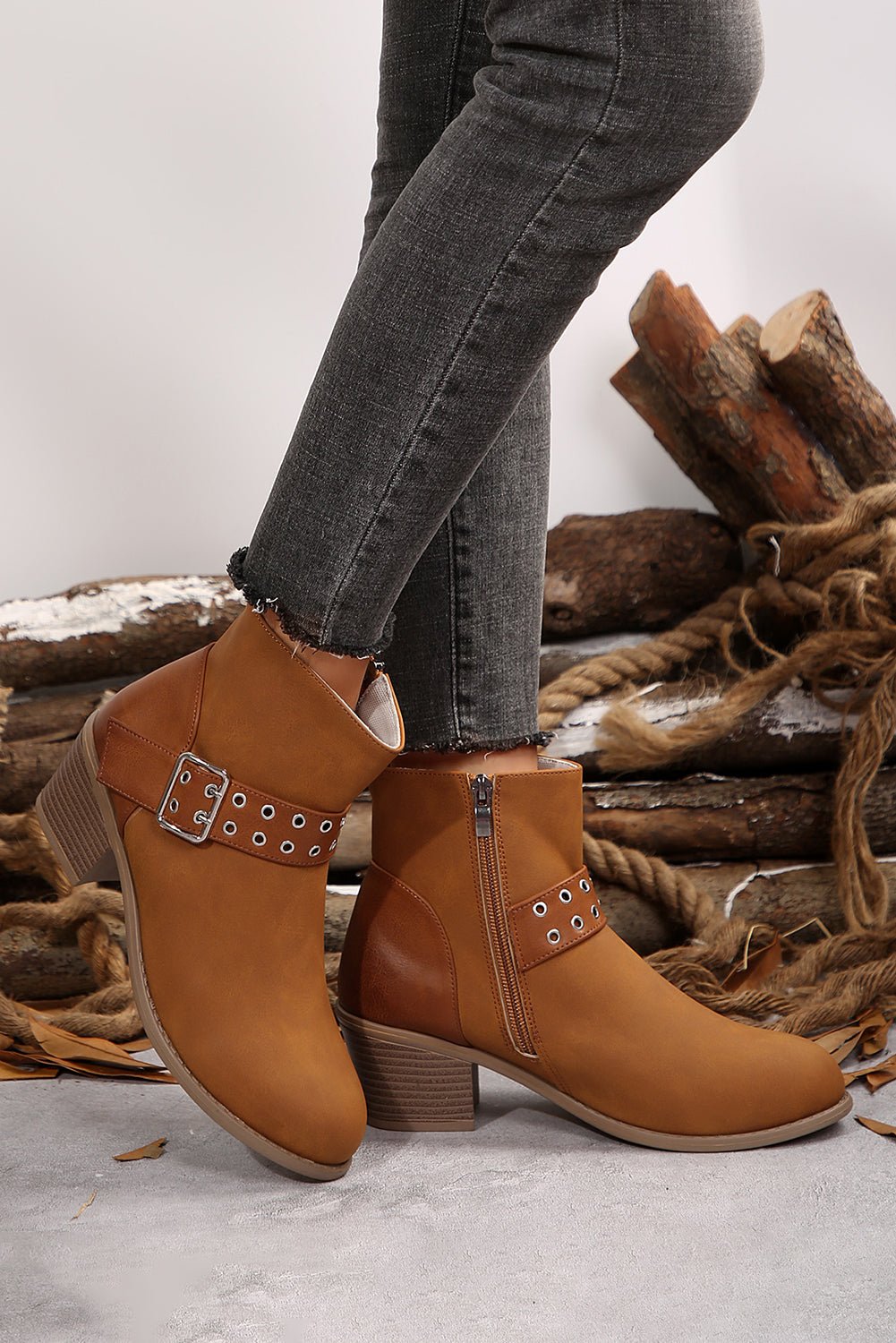 Eyelet Buckled Ankle Boots - Rustic Avenue