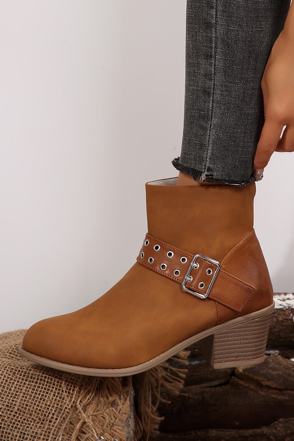 Eyelet Buckled Ankle Boots - Rustic Avenue