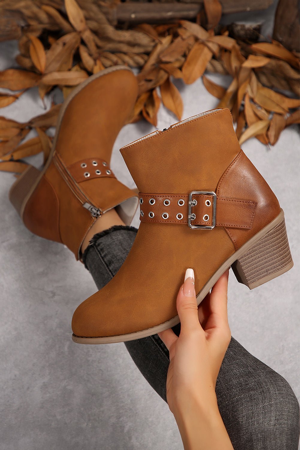 Eyelet Buckled Ankle Boots - Rustic Avenue