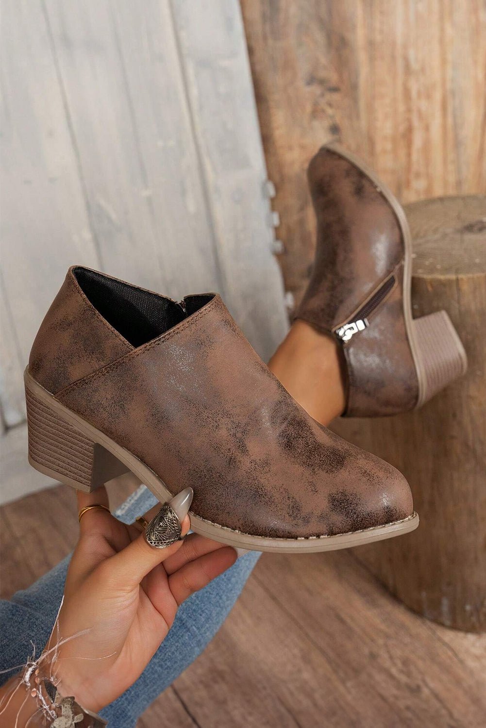 Tulip Opening Suede Ankle Boots - Rustic Avenue