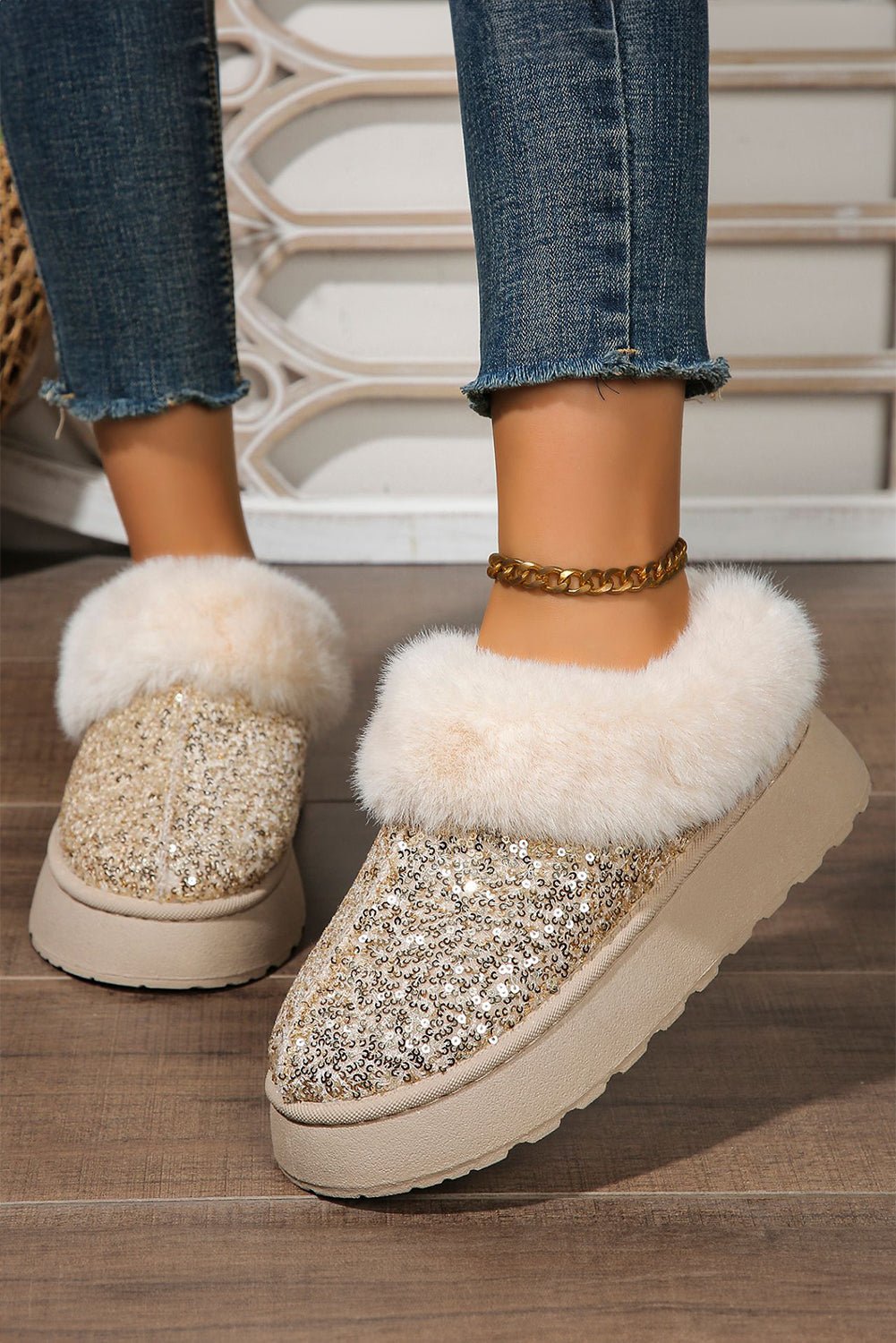 Lucia Sequin Thick Sole Snow Boots - Rustic Avenue