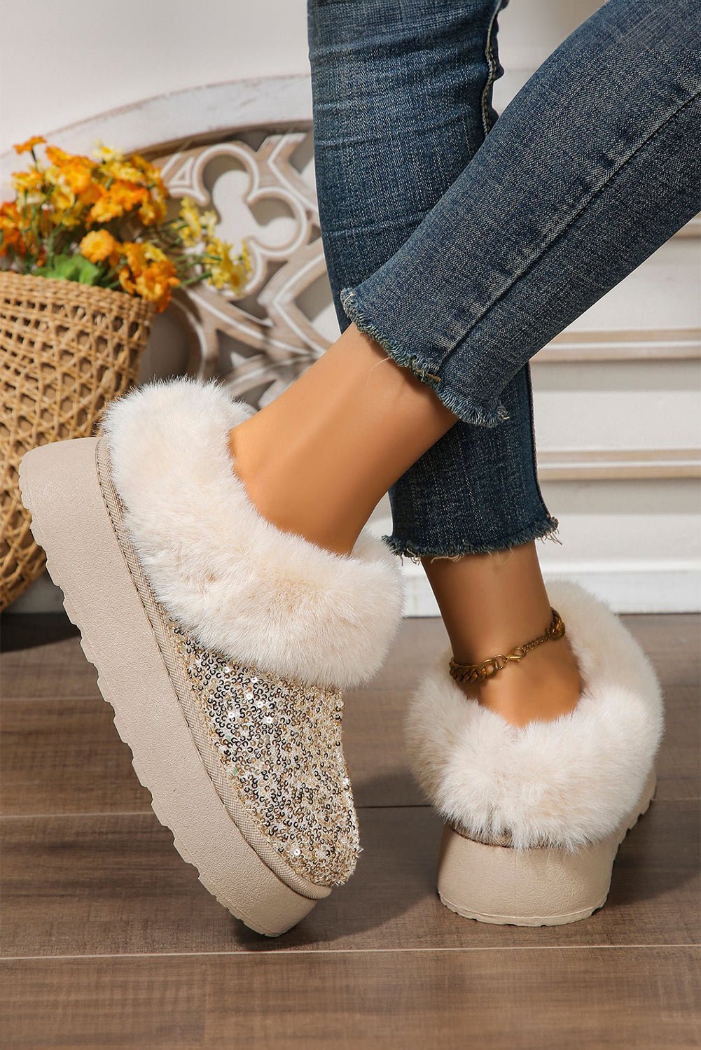 Lucia Sequin Thick Sole Snow Boots - Rustic Avenue