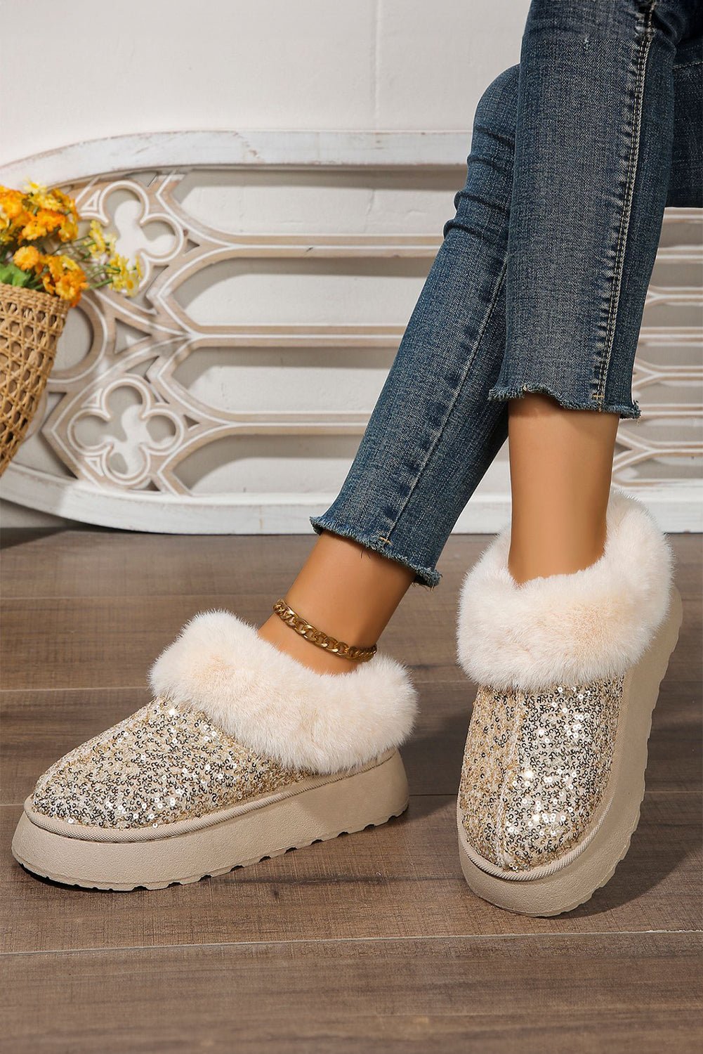 Lucia Sequin Thick Sole Snow Boots - Rustic Avenue