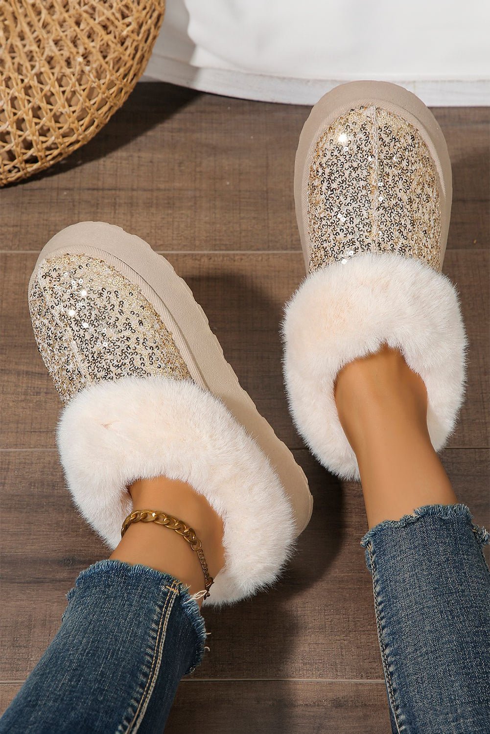Lucia Sequin Thick Sole Snow Boots - Rustic Avenue