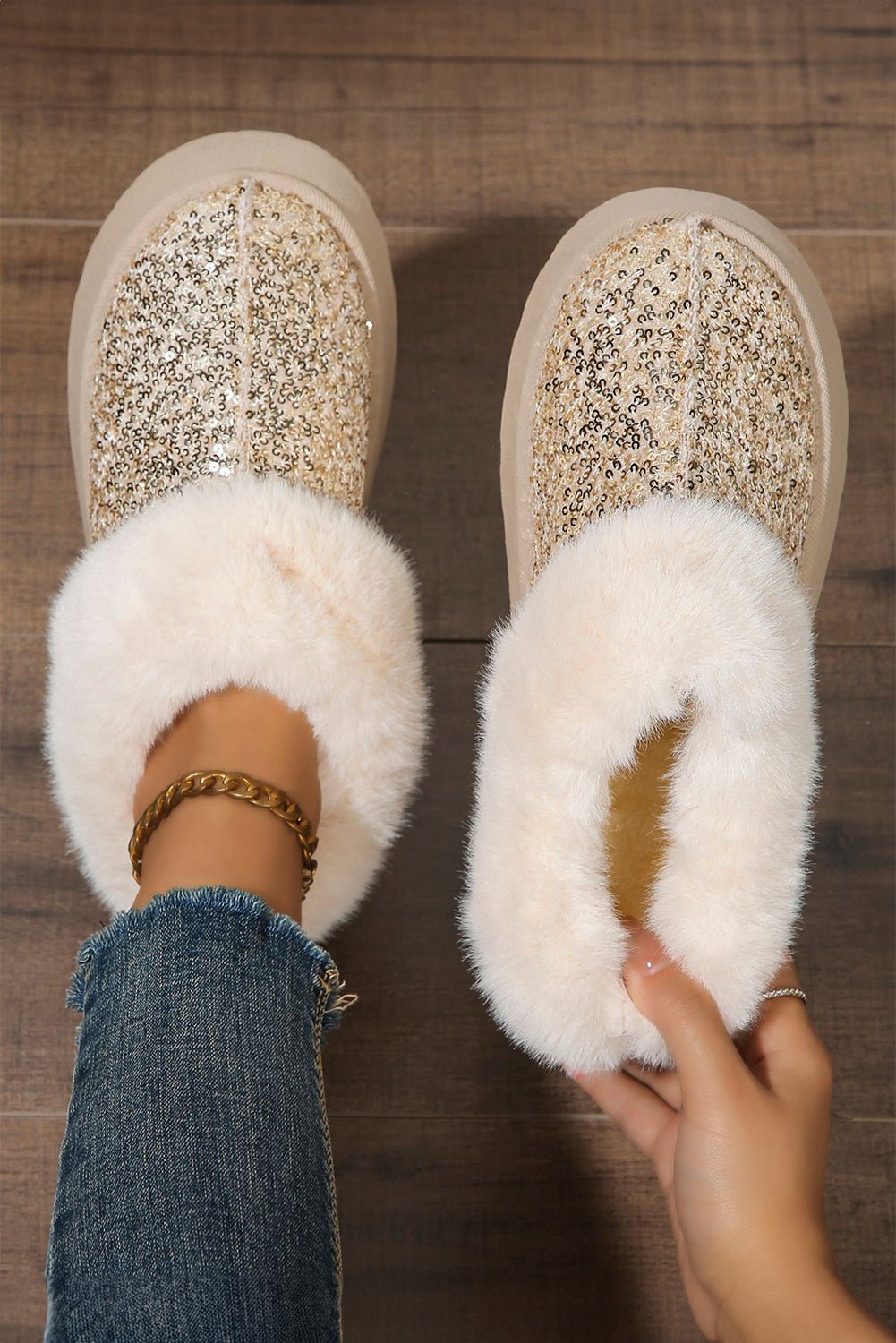 Lucia Sequin Thick Sole Snow Boots - Rustic Avenue
