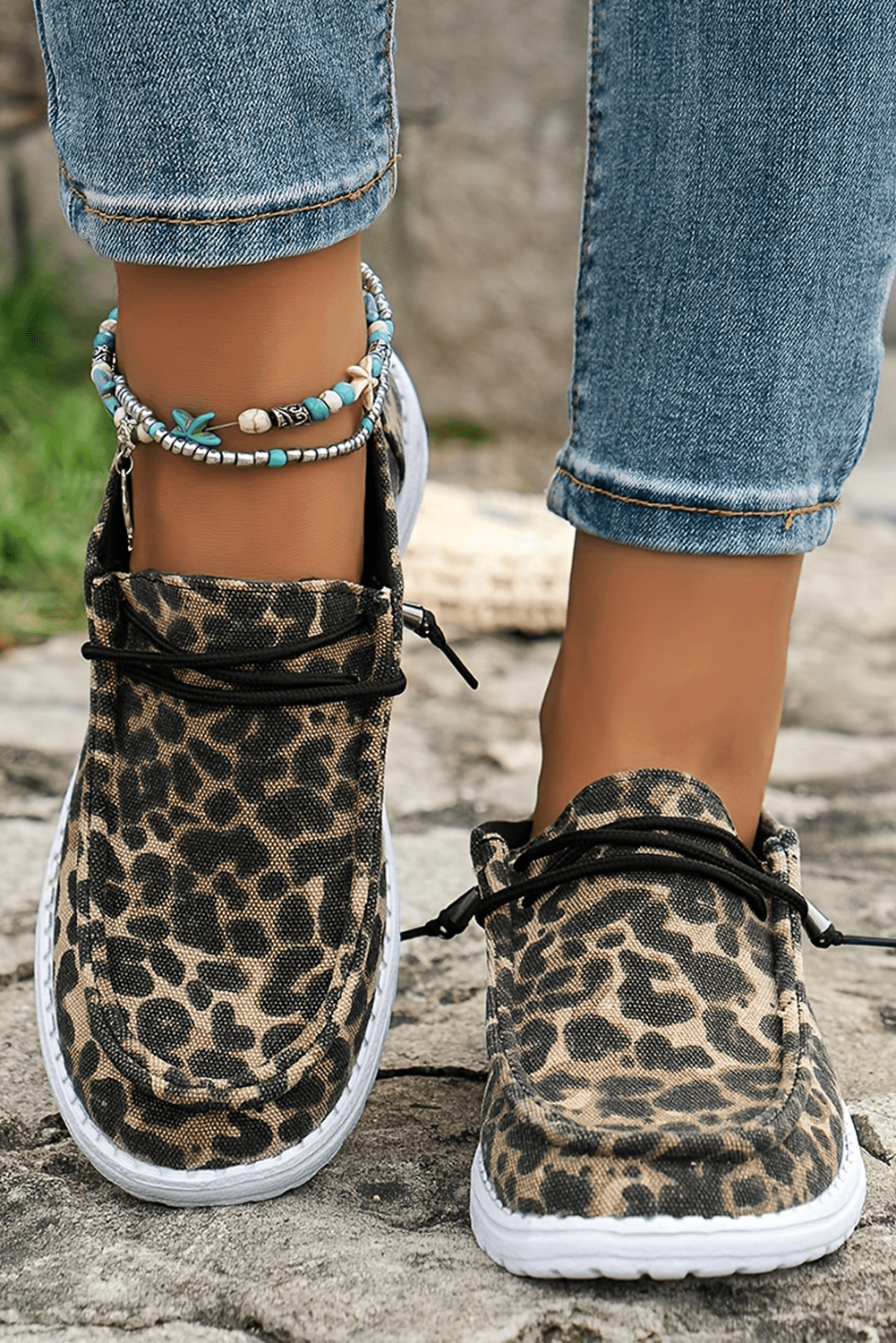 Kira Lace - up Decor Leopard Canvas Shoes - Rustic Avenue